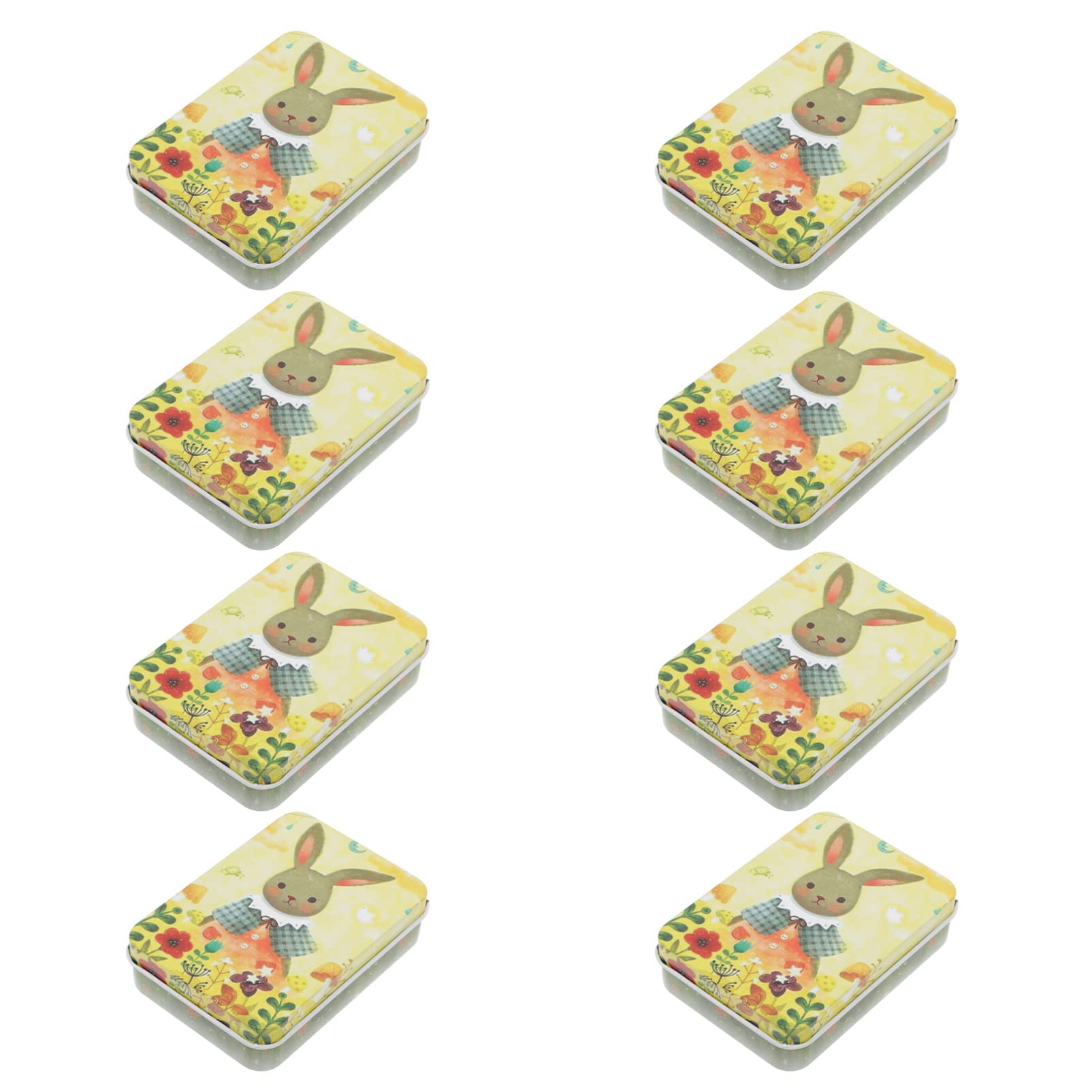 ABOOFAN 8-Piece Easter Party Favor Tin Box Set - Rectangular Metal Storage Containers with Lids, Mini Portable Candy Boxes for Easter Celebrations, Baby Showers & Holiday Gifts (Rabbit Design) - Perfect for Party Favors, Candy Storage & Small Item Organization