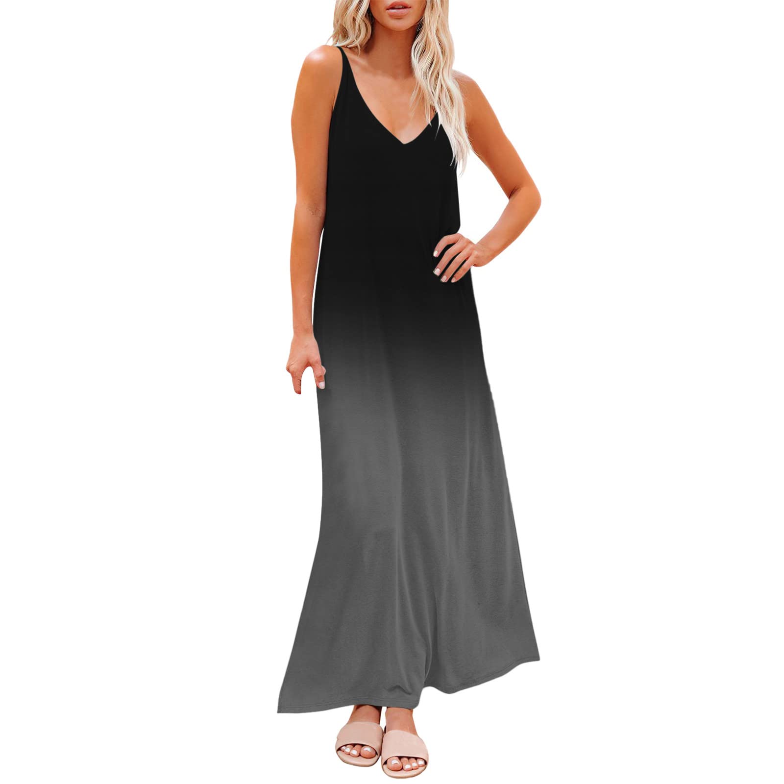 Women's Summer Casual Dress - Sleeveless V-Neck Loose Beach Sundress, Comfy & Breathable for Outdoor, Vacation & Daily Wear | Trendy 2021 Style