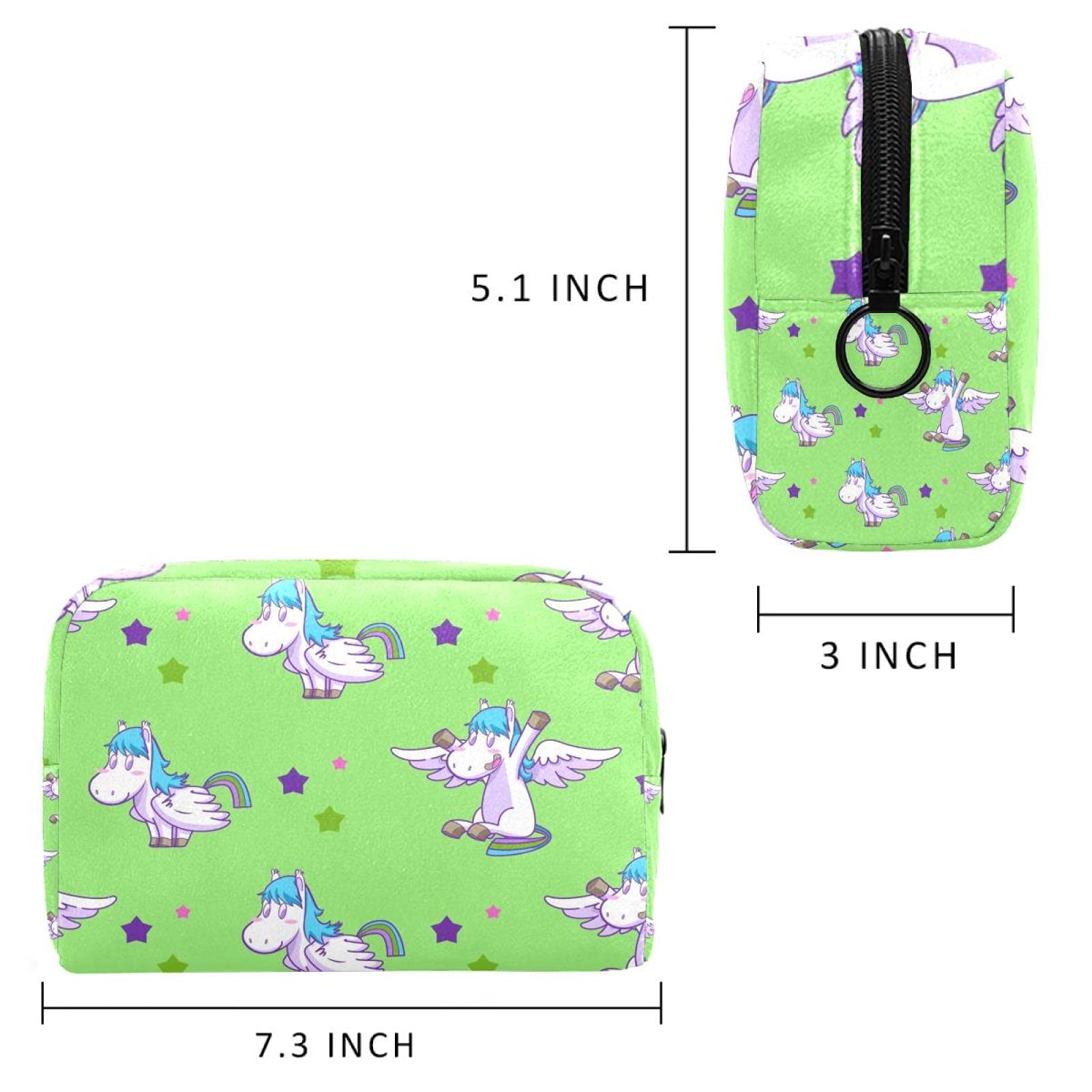 Cartoon Pegasus Stars Green Pattern Large Travel Makeup Bag - Waterproof Cosmetic Organizer with Zipper Pouch for Women & Girls - Perfect for Travel, Gym, and Daily Makeup Storage