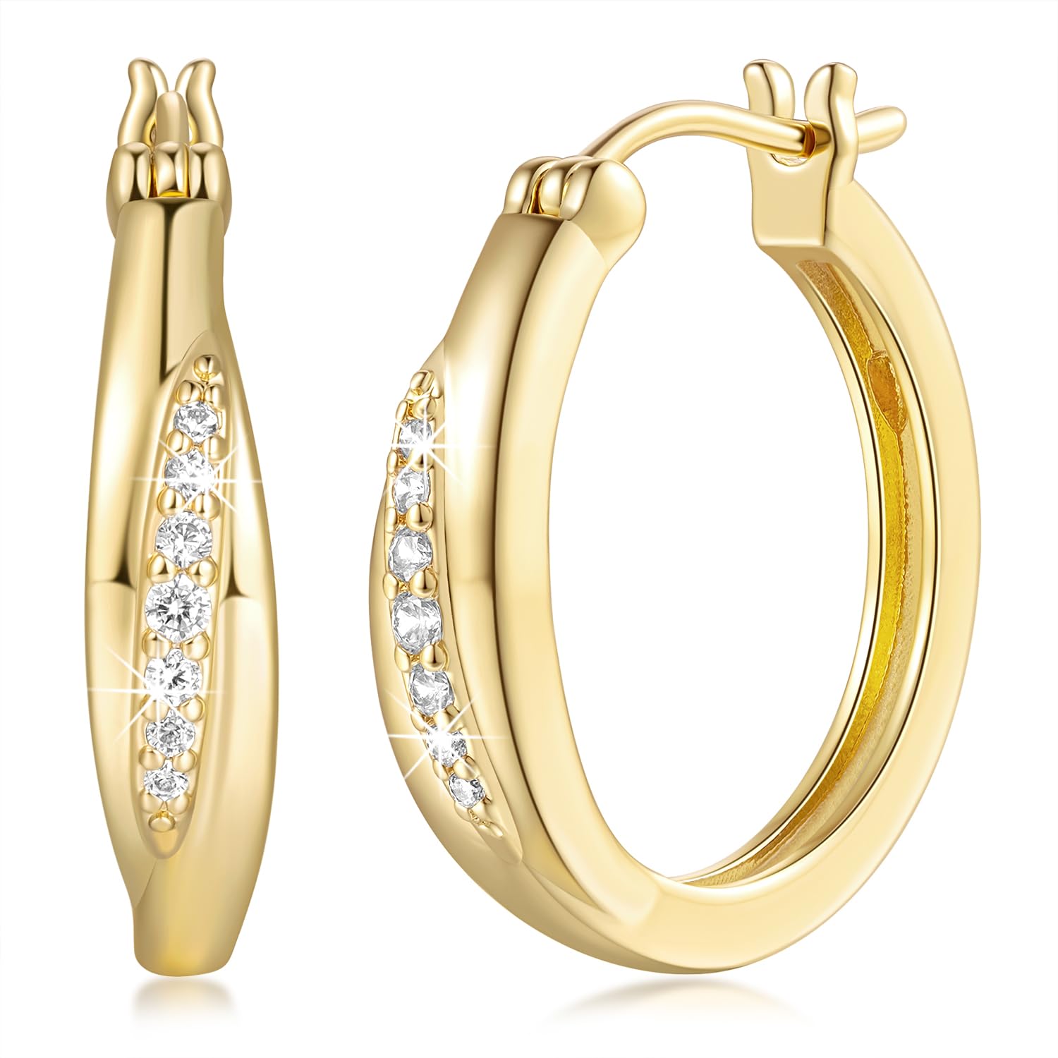 14K Gold Hoop Earrings for Women - Cubic Zirconia Studded Dazzling Hoops (20mm/26mm) | Elegant Everyday Jewelry & Special Occasion Gift