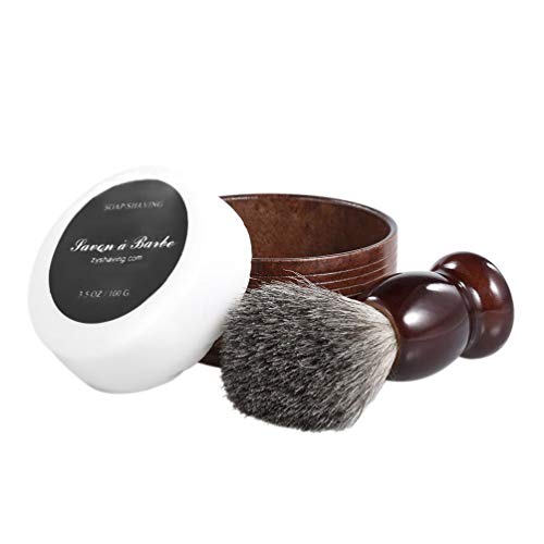 HEALLILY 3PCS Shaving Brush Set with Soap Bowl & Cream Mug - Premium Men's Grooming Kit for Home & Barber Salon - Natural Bristle Shaving Accessories for Smooth Shaving Experience - Perfect Gift for Men