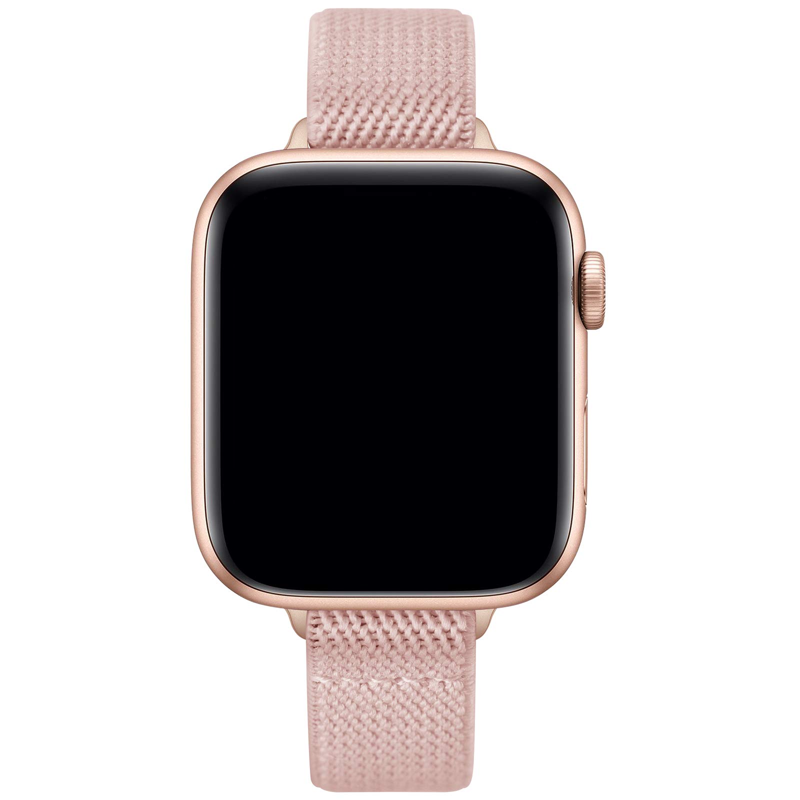 Slim Stretchy Nylon Apple Watch Band Compatible with 46mm/49mm/45mm/44mm/42mm - Women's Elastic Strap for iWatch Ultra 2/1, SE & Series 10/9/8/7/6/5/4/3/2/1 - Pink Sand & Rose Gold - Perfect for Workouts, Yoga & Everyday Wear