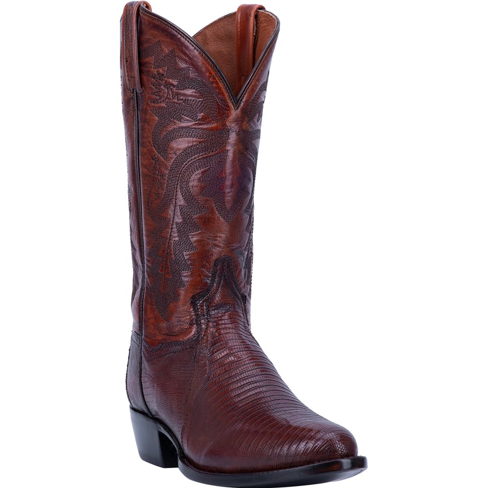 Dan Post Men's Winston Lizard Embroidered Round Toe Pull-On Dress Boots - Mid Calf Western Boots for Cowboy, Riding & Formal Occasions - Black