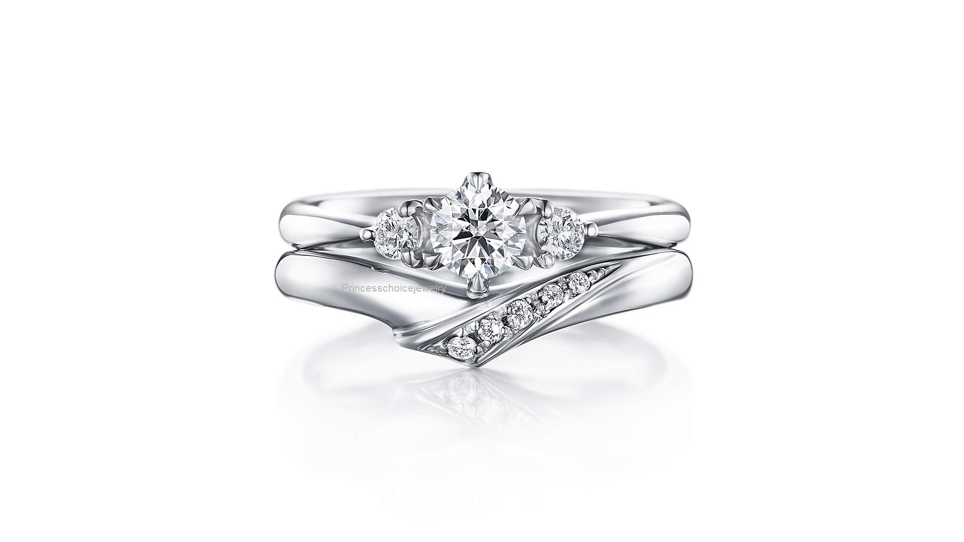 PB Collection 3-Stone Women's Wedding Ring Set with Round Cut CZ Stones - Bridal Engagement Ring & Wedding Band Set for Women - Perfect for Proposals, Anniversaries & Special Occasions