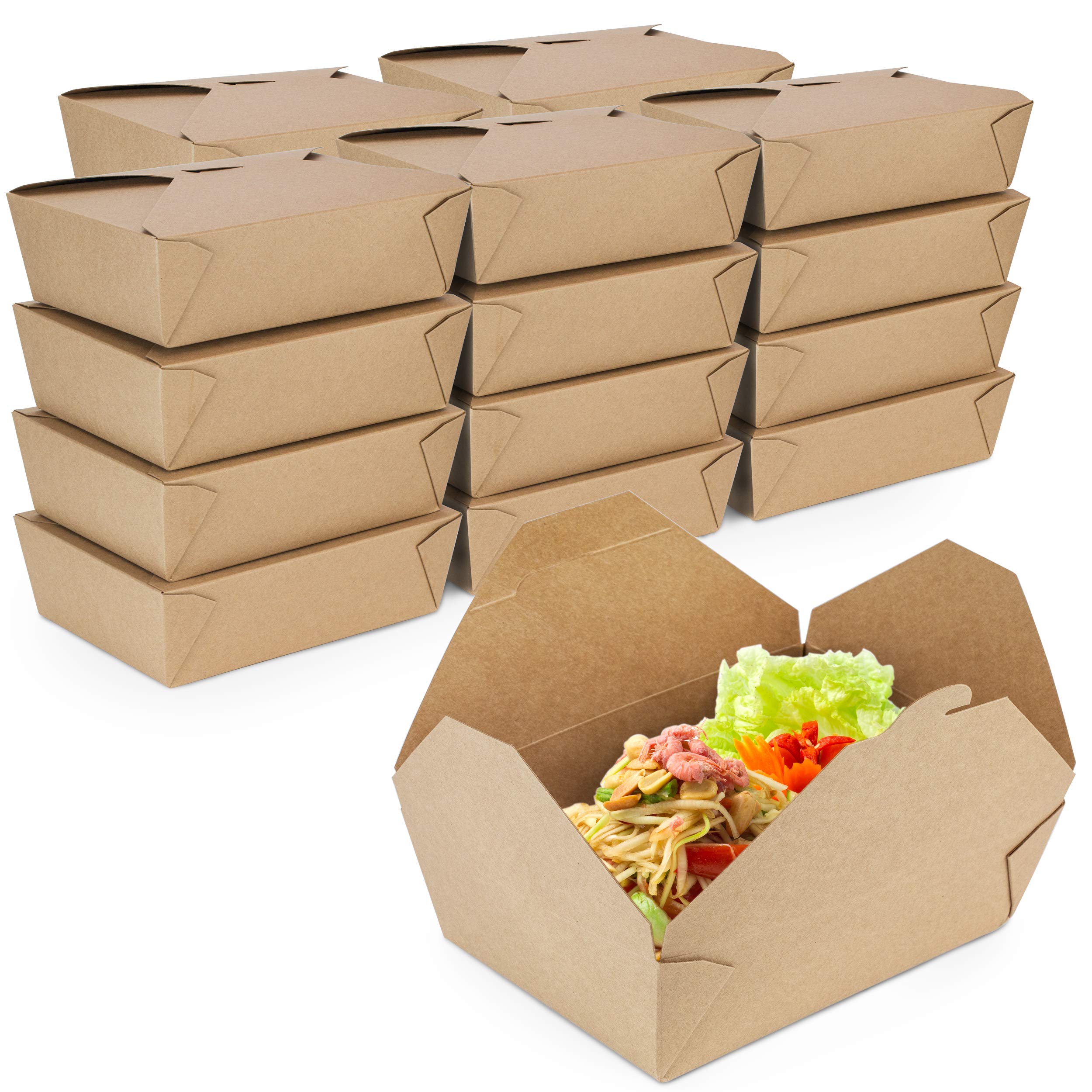 [200 Pack] 76 oz Kraft Paper Take Out Containers 8.6 x 6.3 x 2.5 Inches - Disposable Food Storage Boxes for Lunch, Meal Prep & Catering | Microwave Safe, Leak & Grease Resistant | Perfect for Restaurants, Food Trucks & Party Catering