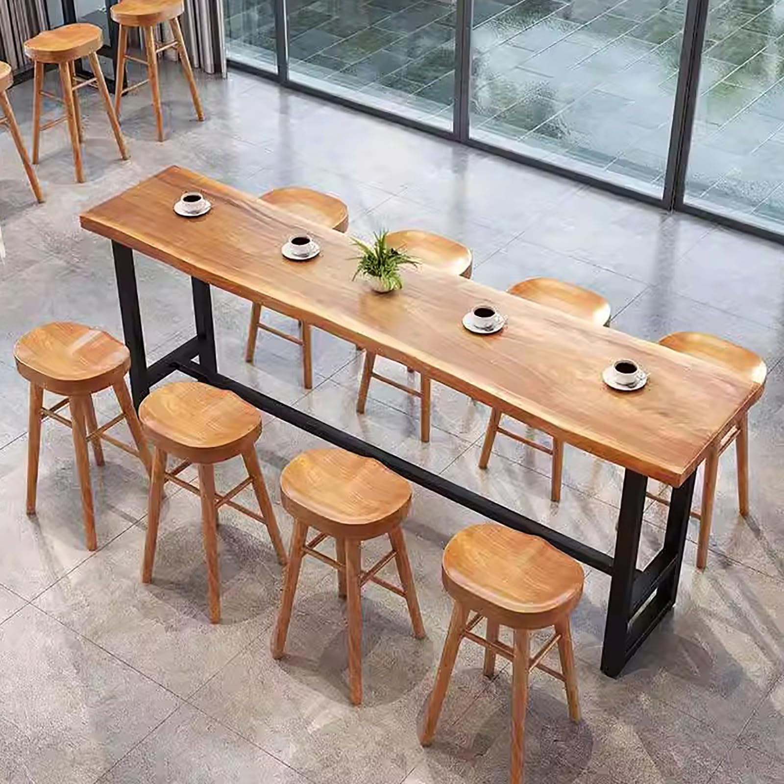 Solid Wood Bar Table - Modern Rectangular Pub Table with Footrest, Live Edge Counter Height Dining Table for Kitchen, Coffee & Bar Use - Perfect for Home, Restaurant & Outdoor Entertaining