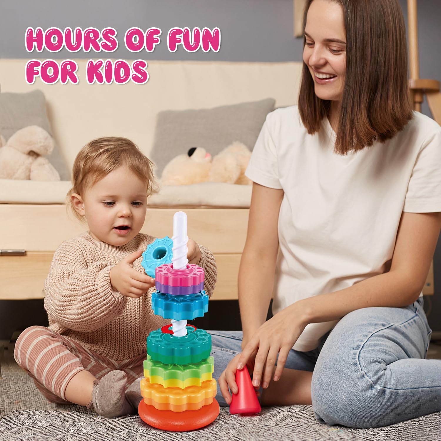 Rainbow Spinning Stacking Toys for Toddlers 1-3 - Montessori Sensory Toy for Babies & Autism Learning - Perfect for Birthday & Christmas Gifts