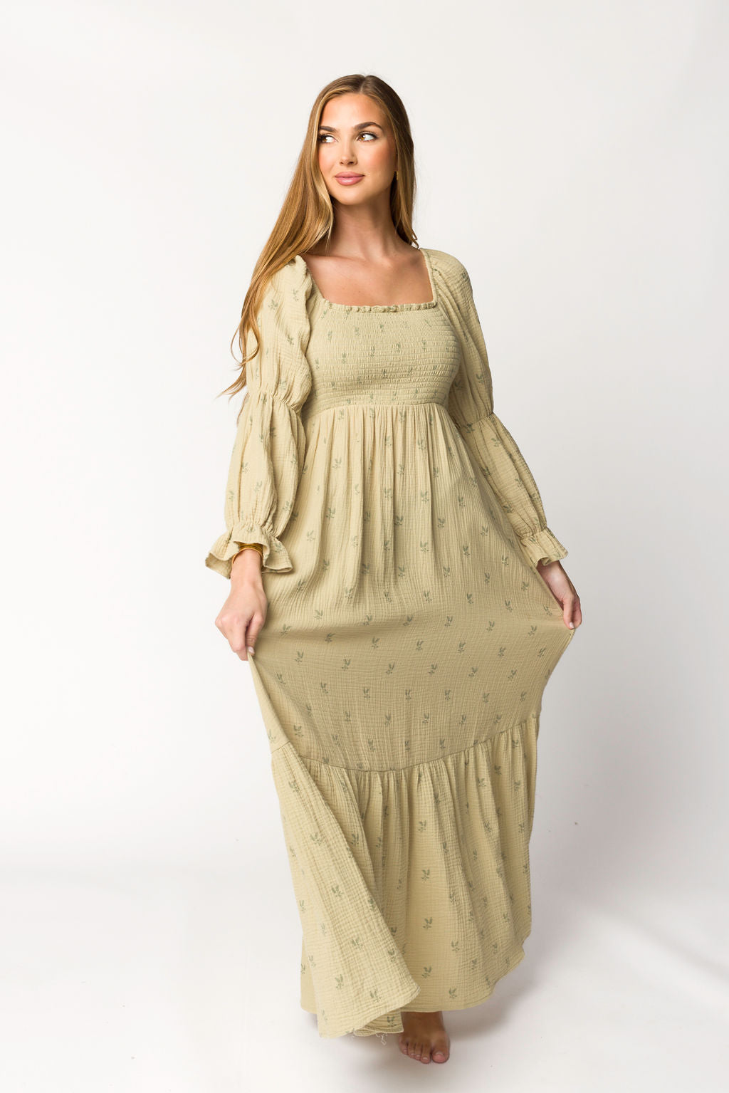 Emerson 100% Cotton Gauze Maxi Dress in Thyme - Bump Friendly Maternity Dress for Summer | Perfect for Beach, Vacation & Casual Outings