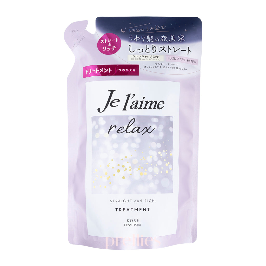 KOSE Je l'aime Relax Treatment Straight and Rich Hair Mask Refill 340ml - Deep Conditioning for Straight & Smooth Hair - Perfect for Damaged Hair Care & Salon-Quality Treatment at Home