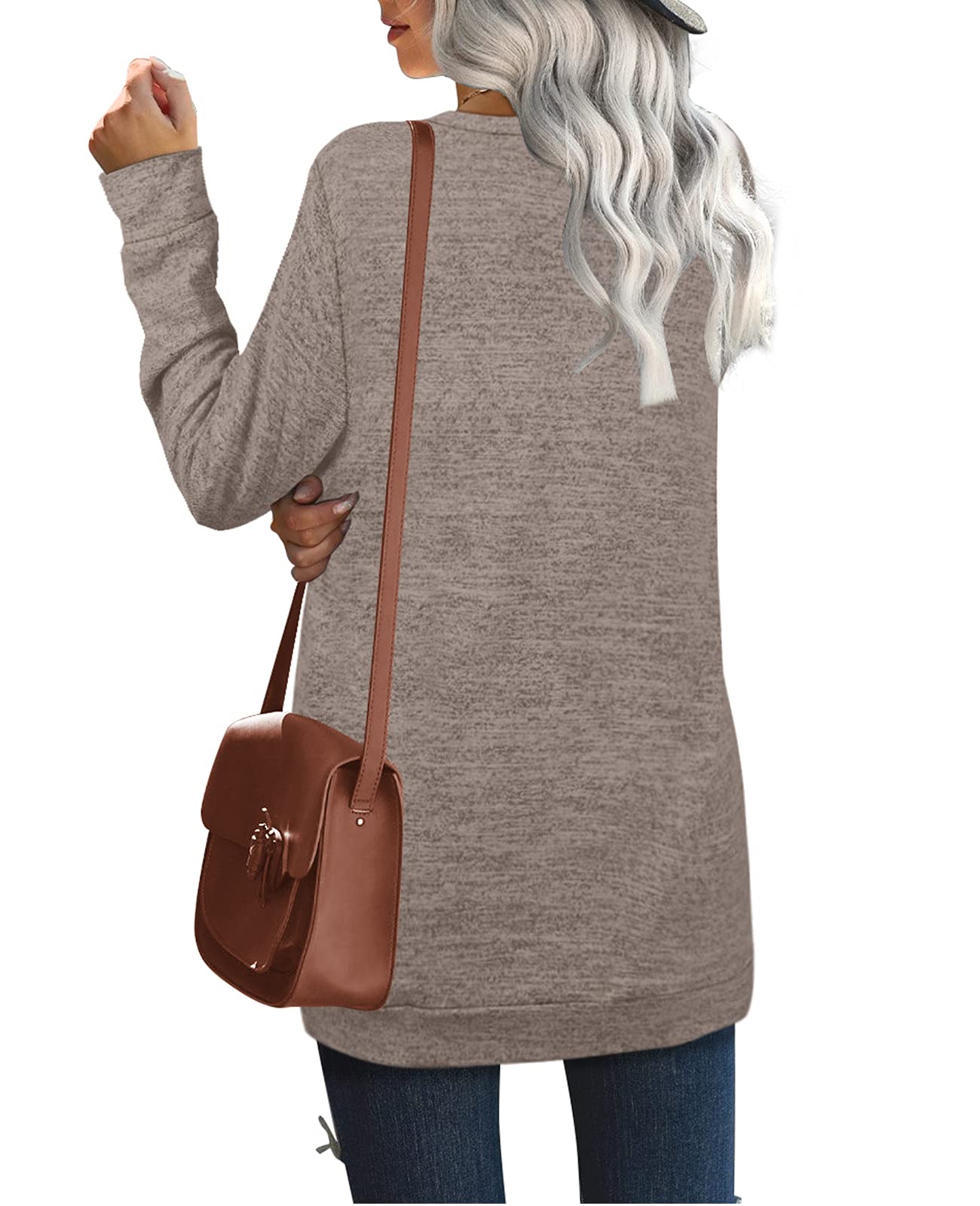 OFEEFAN Women's Crew Neck Long Sleeve Sweatshirt - Plain Casual Pullover Top for Everyday Wear, Workout & Lounge