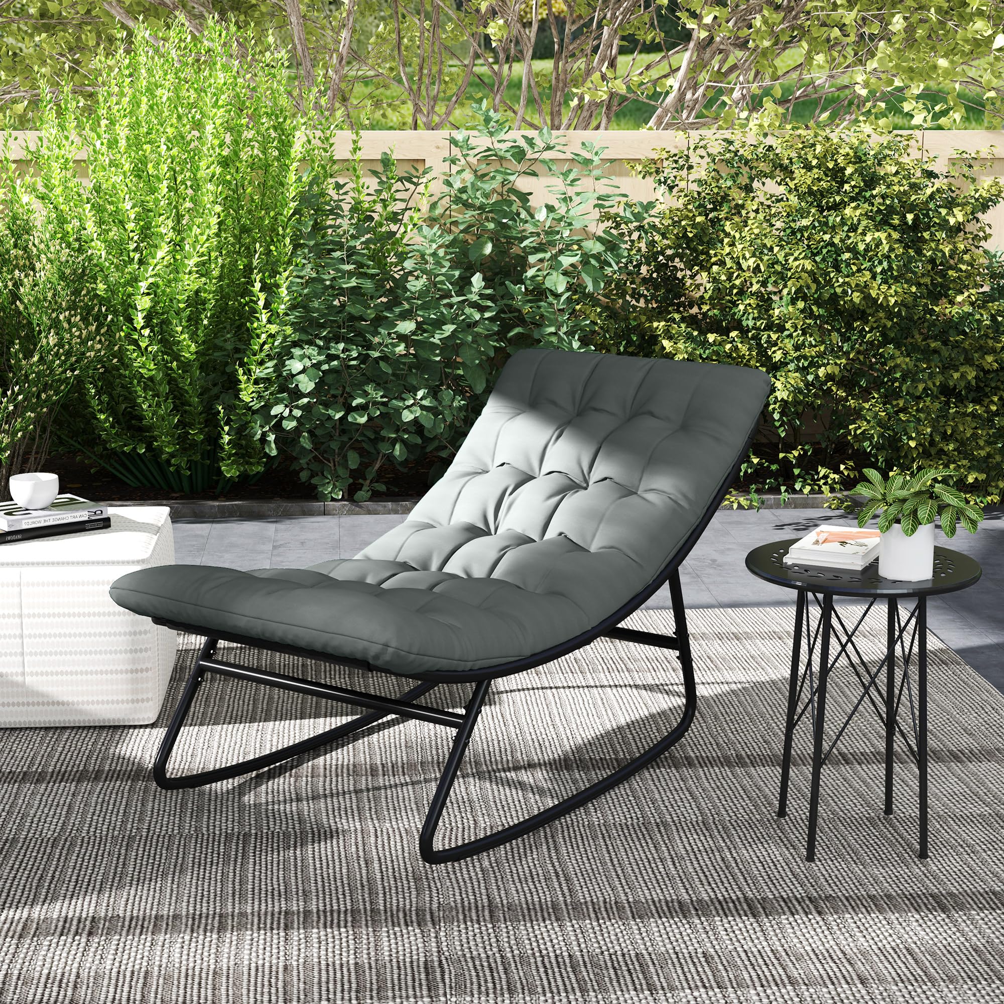 Outsunny 2-Piece Outdoor Rocking Chairs Set with Thick Cushions & Steel Frame, Comfortable Mesh Deep Seat Patio Rockers for Porch, Garden, Backyard – Dark Gray | Perfect for Relaxing, Reading & Enjoying Nature