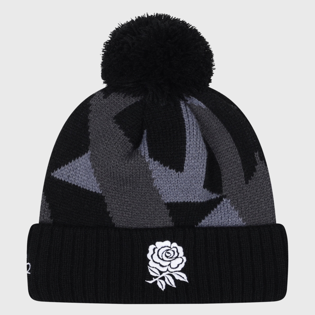 Umbro England Rugby Graphic Bobble Beanie Hat - Black Winter Knit Hat for Men & Women - Perfect for Rugby Games, Outdoor Sports & Cold Weather