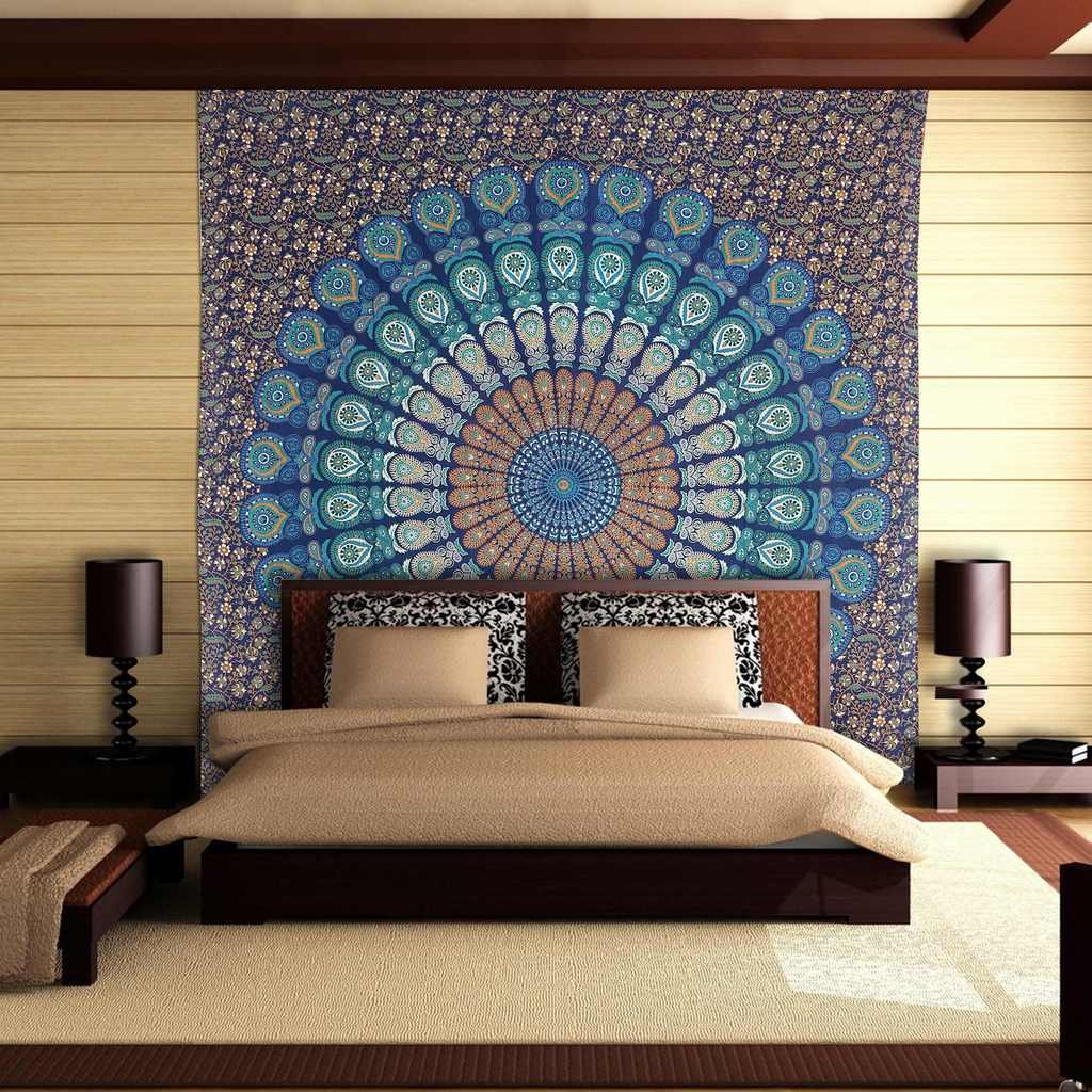 Blue Mandala Tapestry Queen Size - Cotton Printed Bohemian Wall Hanging for Bedroom Decor, Ethnic Throw Blanket, Room Divider & Wall Art | Perfect for Yoga Studios, Dorm Rooms & Meditation Spaces