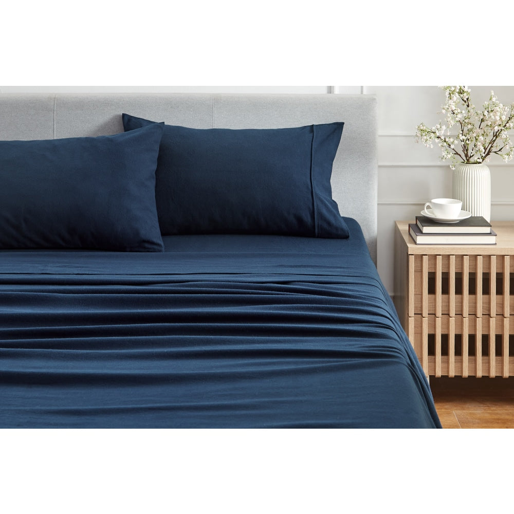 150GSM Cotton Flannelette Bed Sheet Set - Midnight Blue King Single Size | Ultra Soft & Breathable Bedding for Cozy Sleep | Perfect for Winter Nights & Guest Rooms