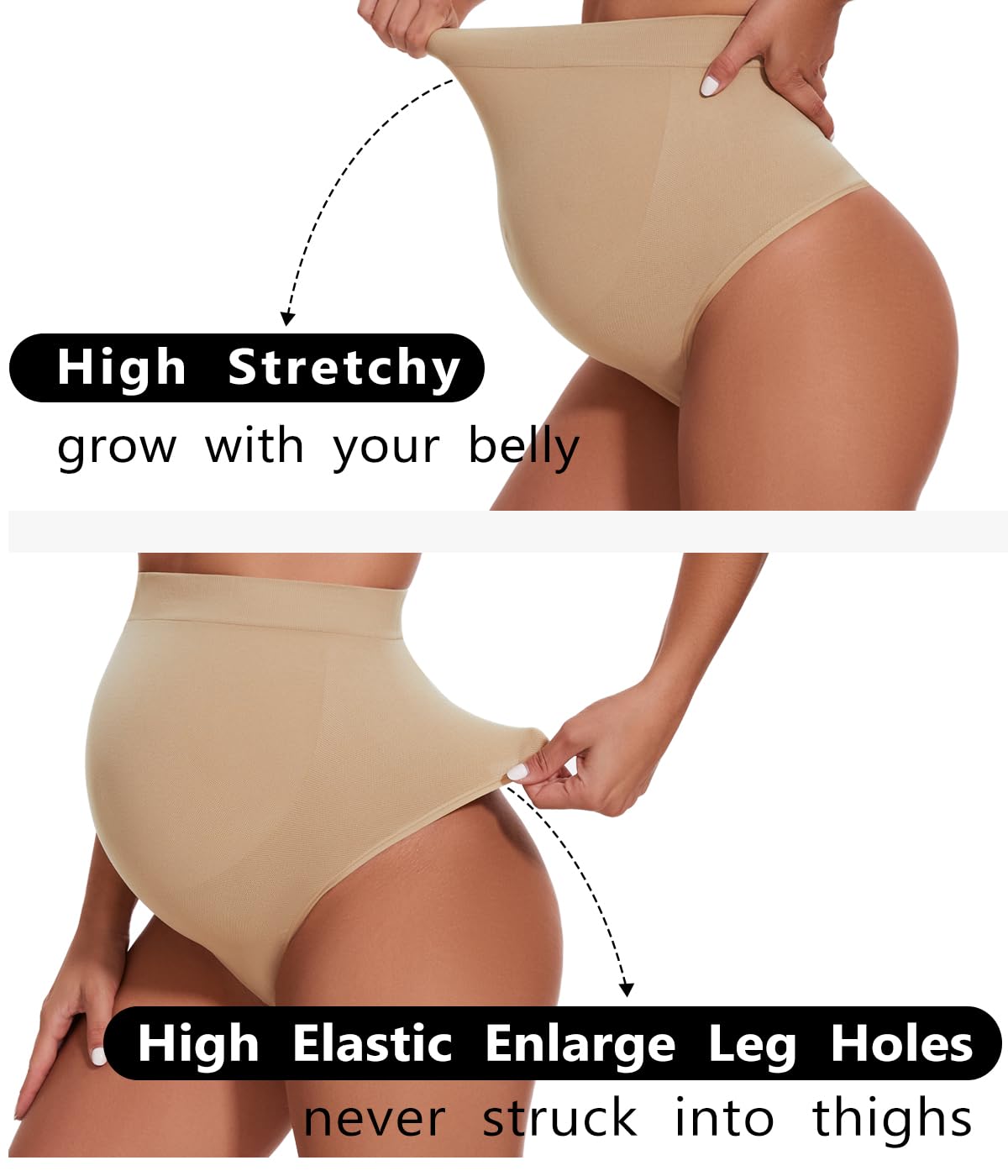 Seamless Maternity Thongs for Women - No Show Pregnancy Underwear with Belly Support, Comfortable Over The Bump Panties for Everyday Wear and Maternity Photos