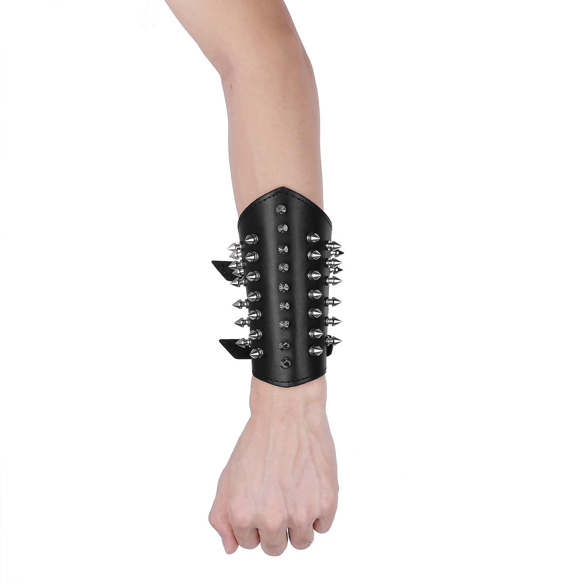 iEFiEL Unisex Faux Leather Spiked Gauntlet Wristband - Gothic Punk Armor Cuff Bracelet for Motorcycle Riding, Cosplay & Fashion Accessories
