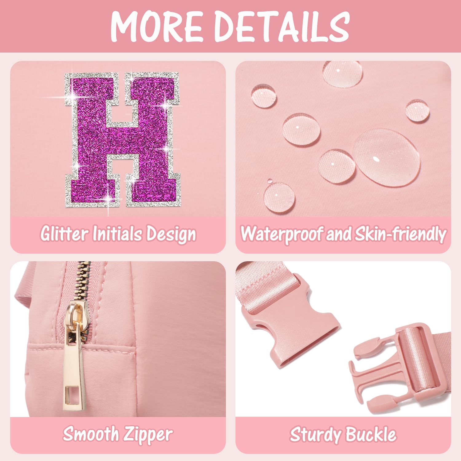 Personalized Initial Crossbody Bag for Girls Age 6-12 | Trendy Fanny Pack Purse | Cute Birthday Gift for Sister, Daughter & Teen Girls | Light Pink Preppy Style | Perfect for School, Travel & Everyday Use