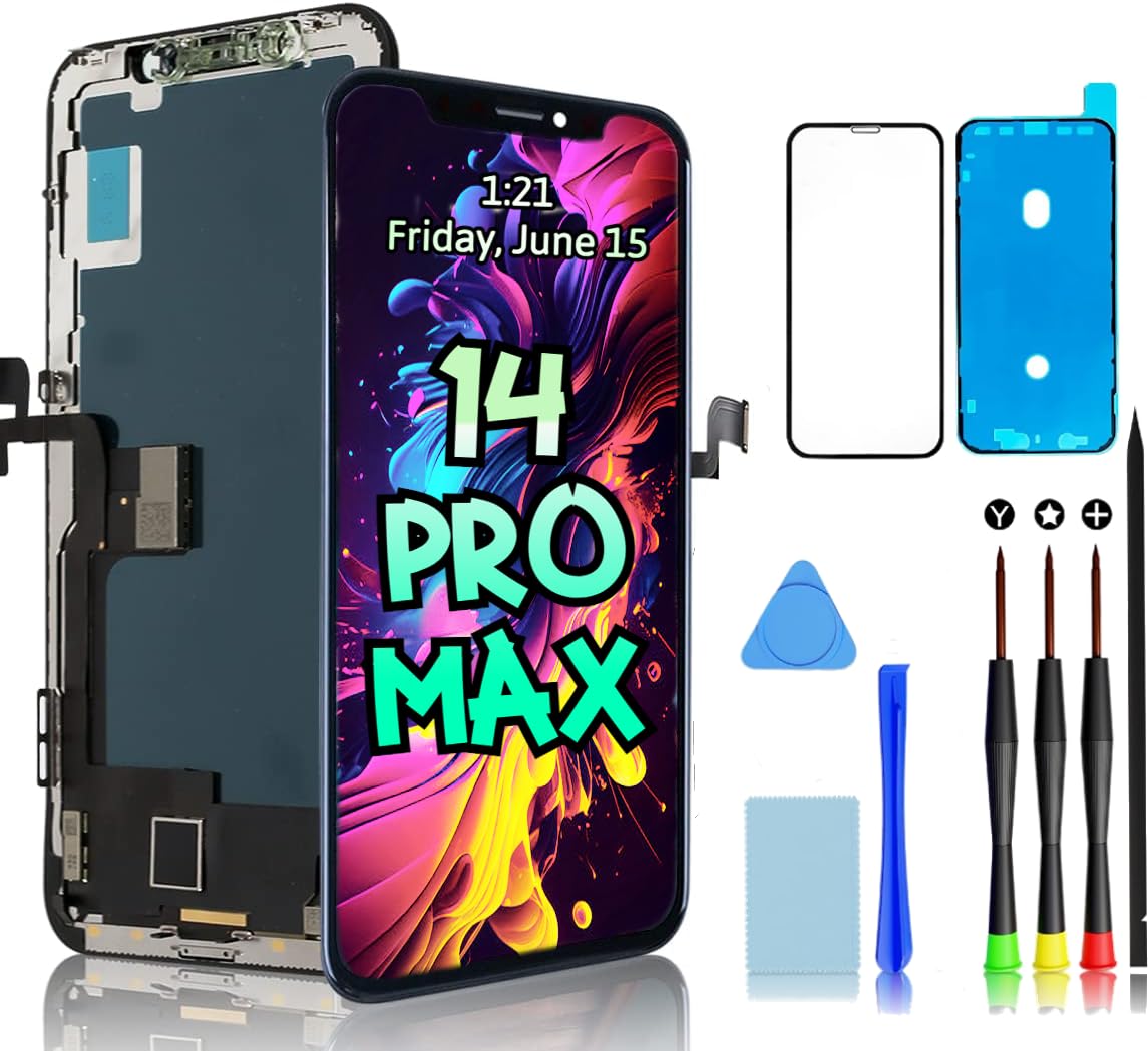 iPhone 14 Pro Max Screen Replacement with 3D Touch LCD Digitizer - Full Repair Kit Includes Tools & Screen Protector | Perfect for DIY Phone Fixes & Cracked Screen Repairs at Home