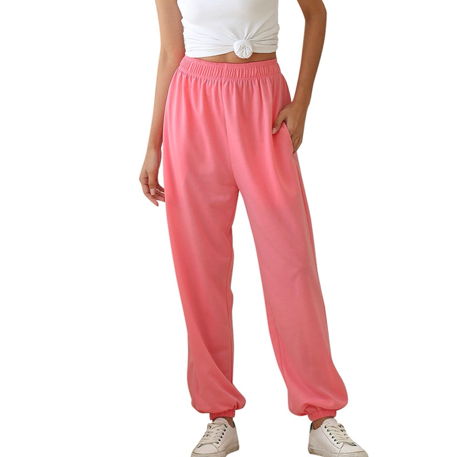 FENGQI Women's Comfortable High-Waisted Baggy Jogger Pants - Winter Cotton Casual Athletic Pants with Pockets for Lounge, Workout & Everyday Wear