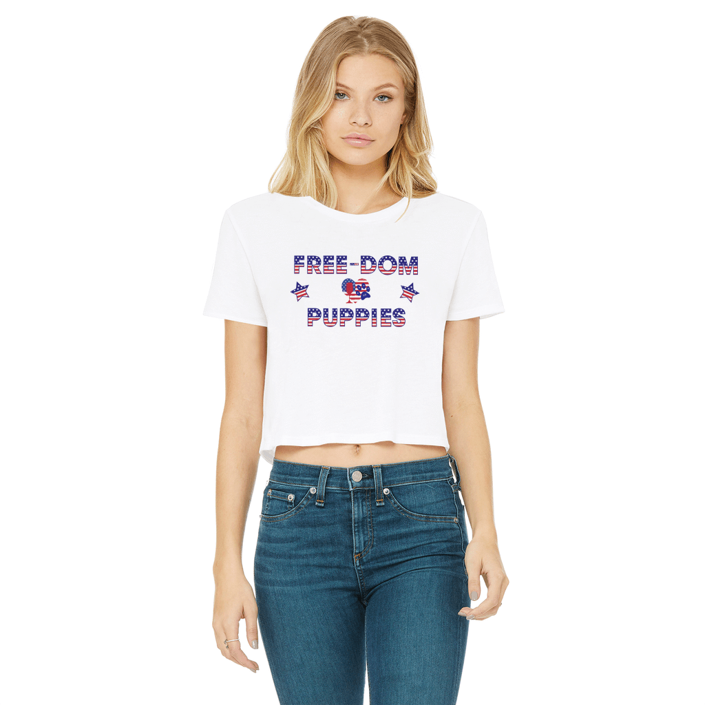 WineyBitches.Co Free Dom Puppies Classic Women's Cropped Raw Edge T-Shirt | Trendy Casual Tee for Women | Perfect for Parties, Outings & Everyday Wear