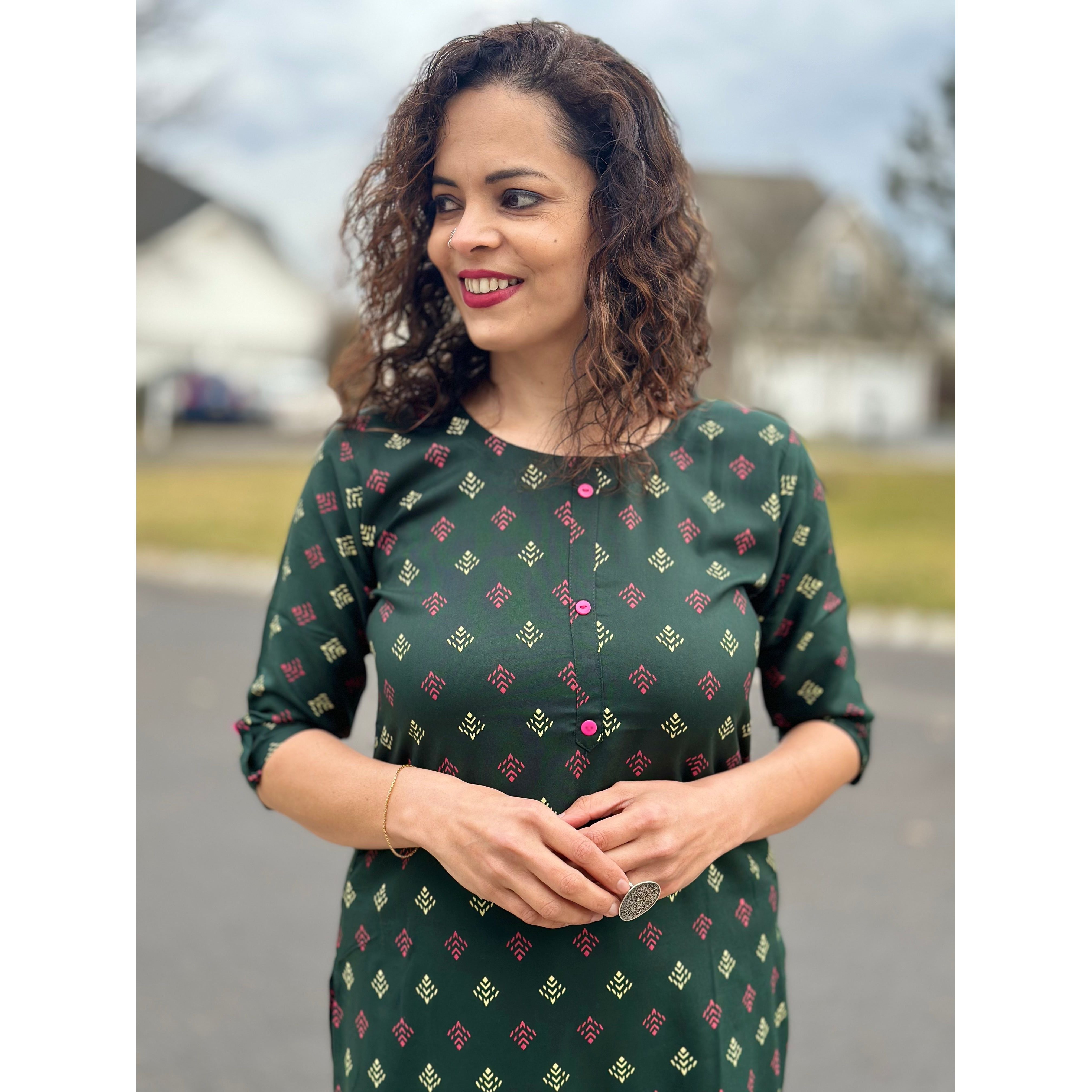 Stylish Green Printed Kurta for Women - Khushboo Collection | Perfect for Festivals, Weddings & Casual Wear