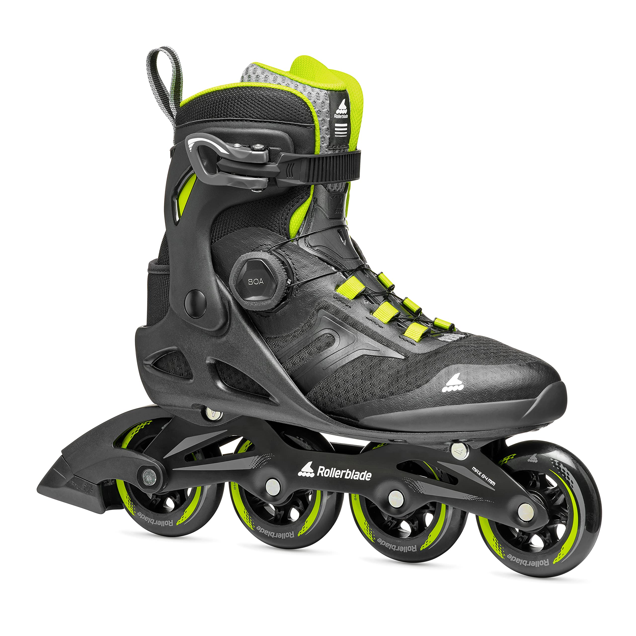 Rollerblade Macroblade 84 BOA Adult Fitness Inline Skates - High Performance Black & Lime for Men & Women - Perfect for Outdoor Exercise, Fitness Training & Recreational Skating