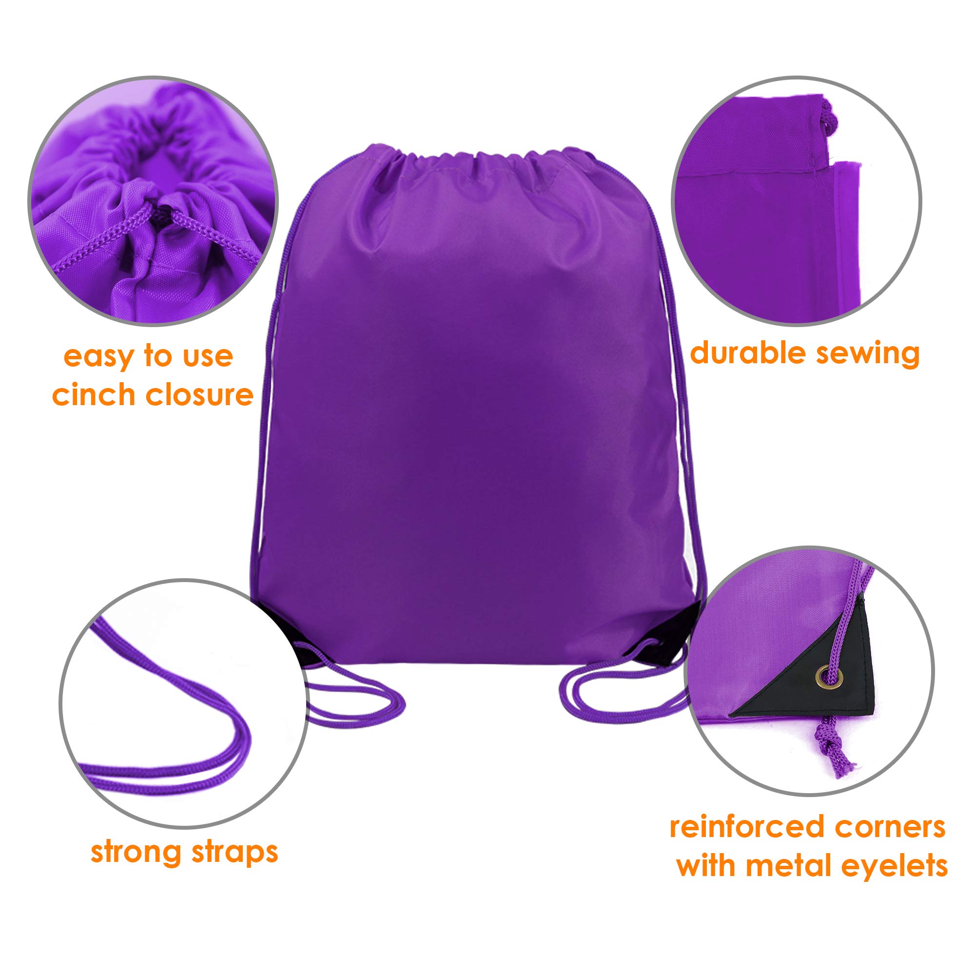 BeeGreen 20-Pack Purple Cinch Backpack - Large Durable Drawstring Gym Bags for Men & Women - Bulk Christmas Party Favors, Sports Events, School Supplies & Travel Accessories