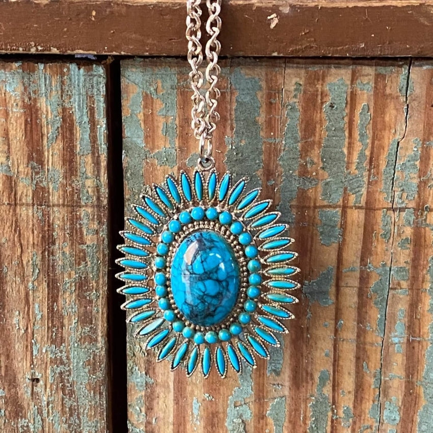 Vintage Costume Faux Turquoise Rosette Necklace for Women - Boho Chic Jewelry for Parties, Weddings & Everyday Wear