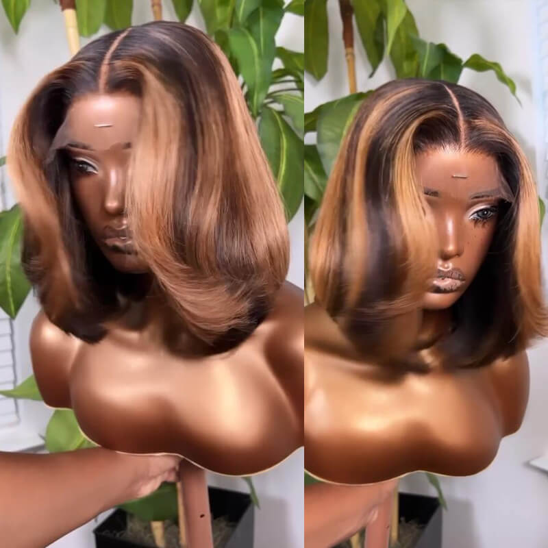 Eullair 13x4 Lace Front Wig Human Hair Bob Cut with Layered Curtain Bangs for Women - Perfect for Daily Wear, Cosplay & Special Occasions