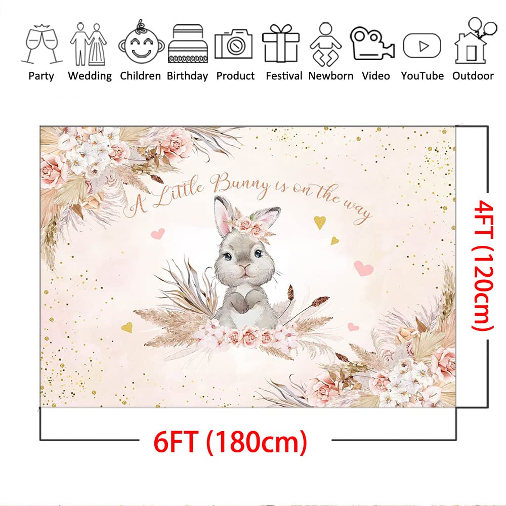 Floral Bunny Baby Shower Backdrop - Boho Flowers & Rabbit Design for Easter, Baby Shower Decorations (6x4ft) - Perfect for Nursery Decor, Gender Reveal Parties & Spring Celebrations