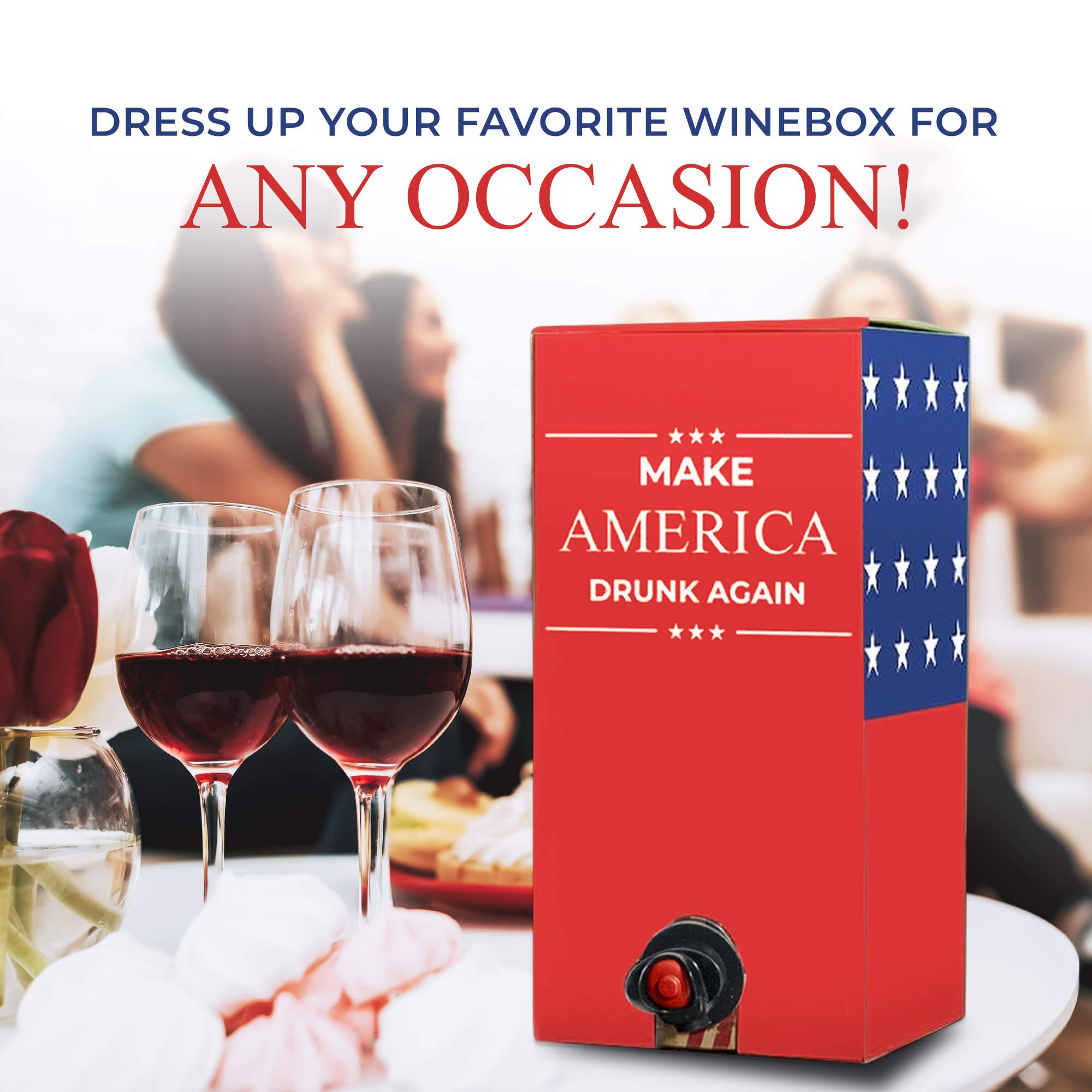 Make America Drunk Again Wine Box Cover - Premium Insulated Boxed Wine Packaging | Lightweight & Portable Decorative Cover for Parties, Picnics, Gifts & Home Decor | Fits Most Wine Box Sizes | WineBox