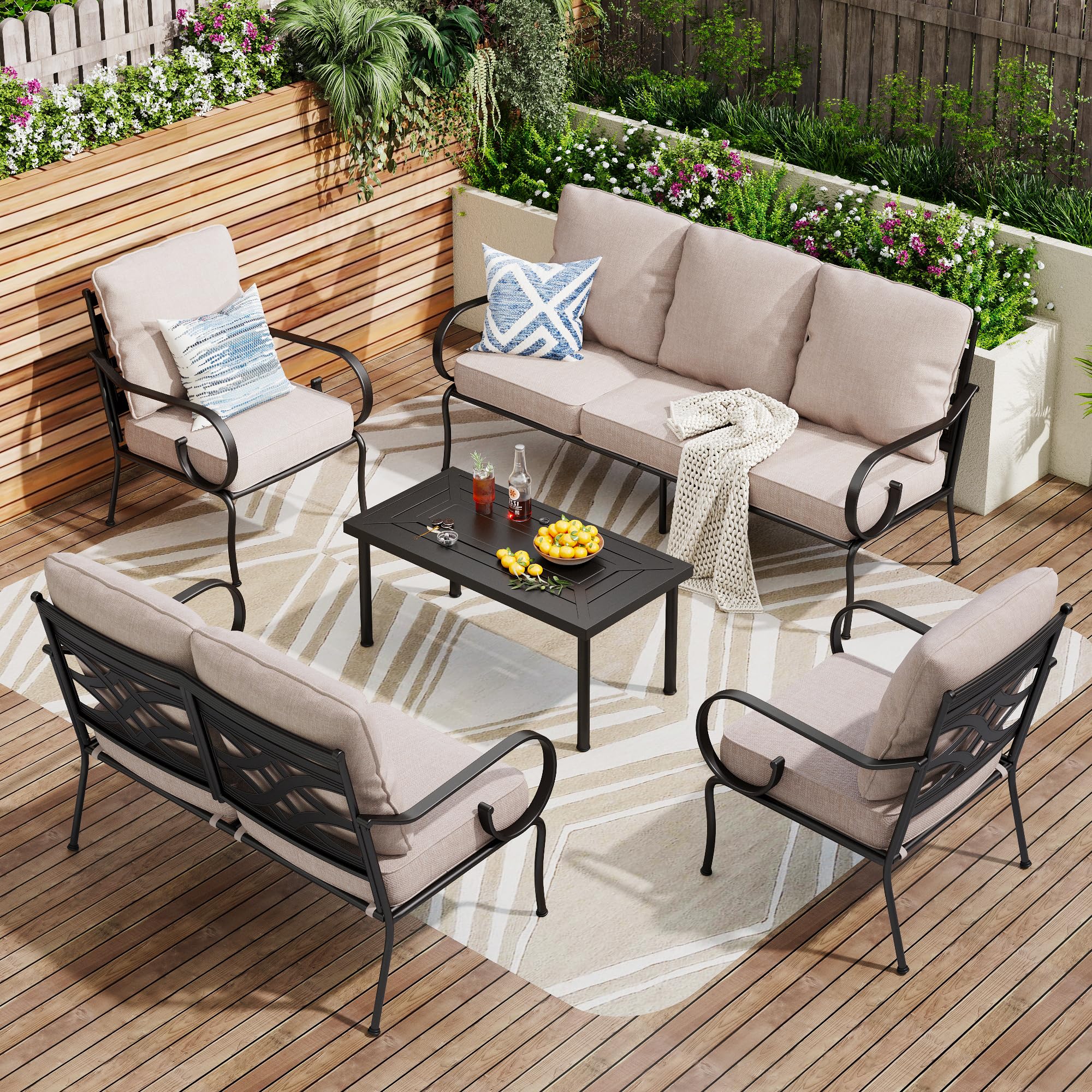 PHI VILLA Extra Large Metal Patio Furniture Set - All-Weather Steel Frame Heavy Duty Outdoor Conversation Set for Backyard, Porch, Garden - Perfect for Relaxing, Entertaining and Outdoor Dining