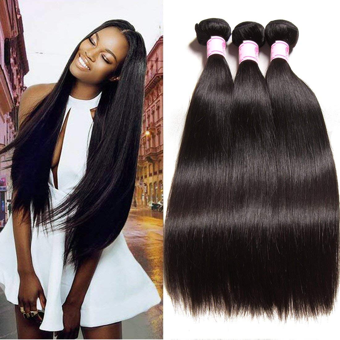 Beauty Forever Hair Brazilian Virgin Straight Hair Weaves - 3 Bundles 100% Unprocessed Human Hair Extensions (20 22 24 Inch) | Natural Color, Can Be Dyed & Bleached | Perfect for Daily Styling, Salon Use & Special Occasions