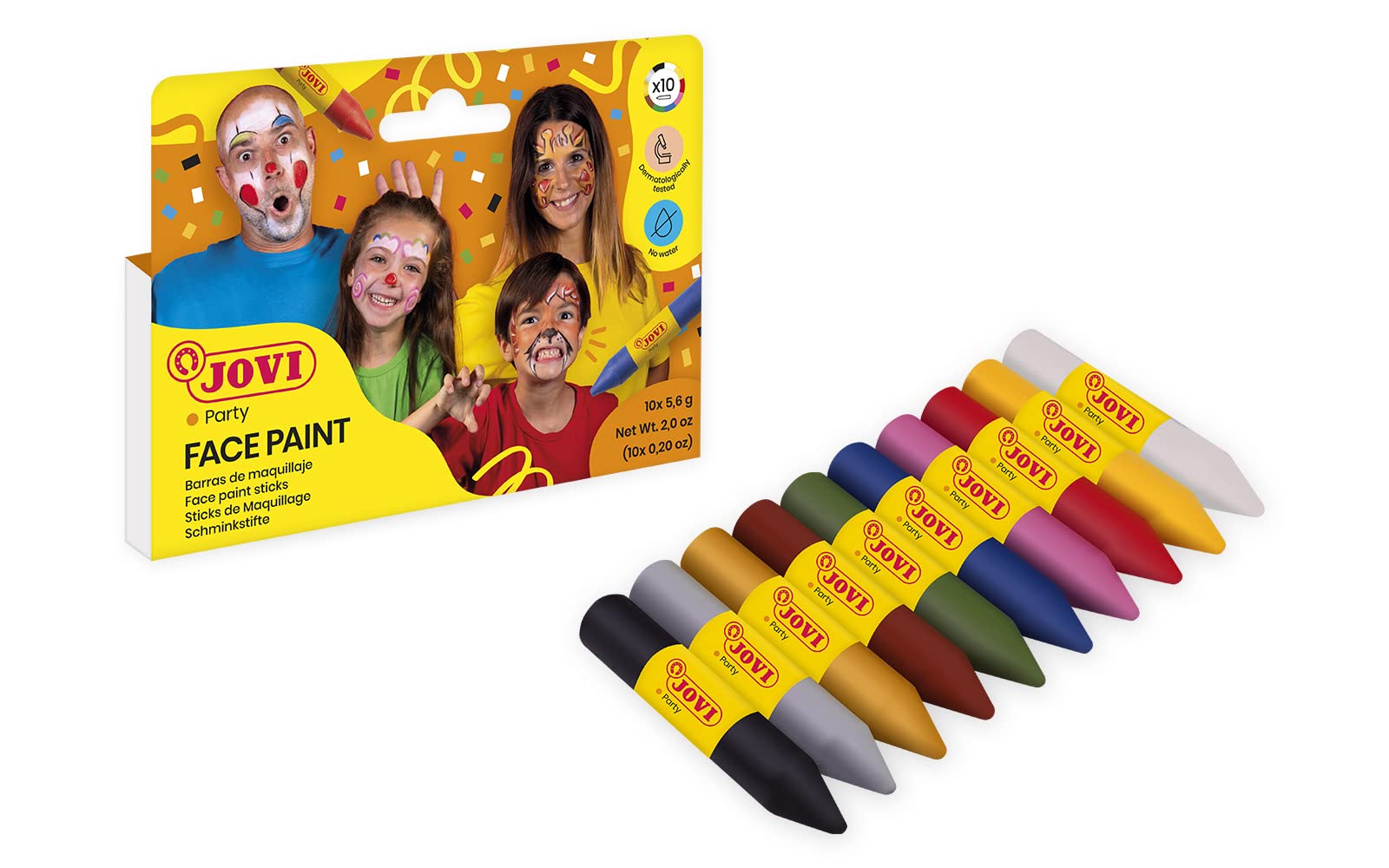 Jovi 176 - 10 Multicolor Face Makeup Sticks for Professional & Everyday Use - Perfect for Halloween, Cosplay, and Theatrical Makeup