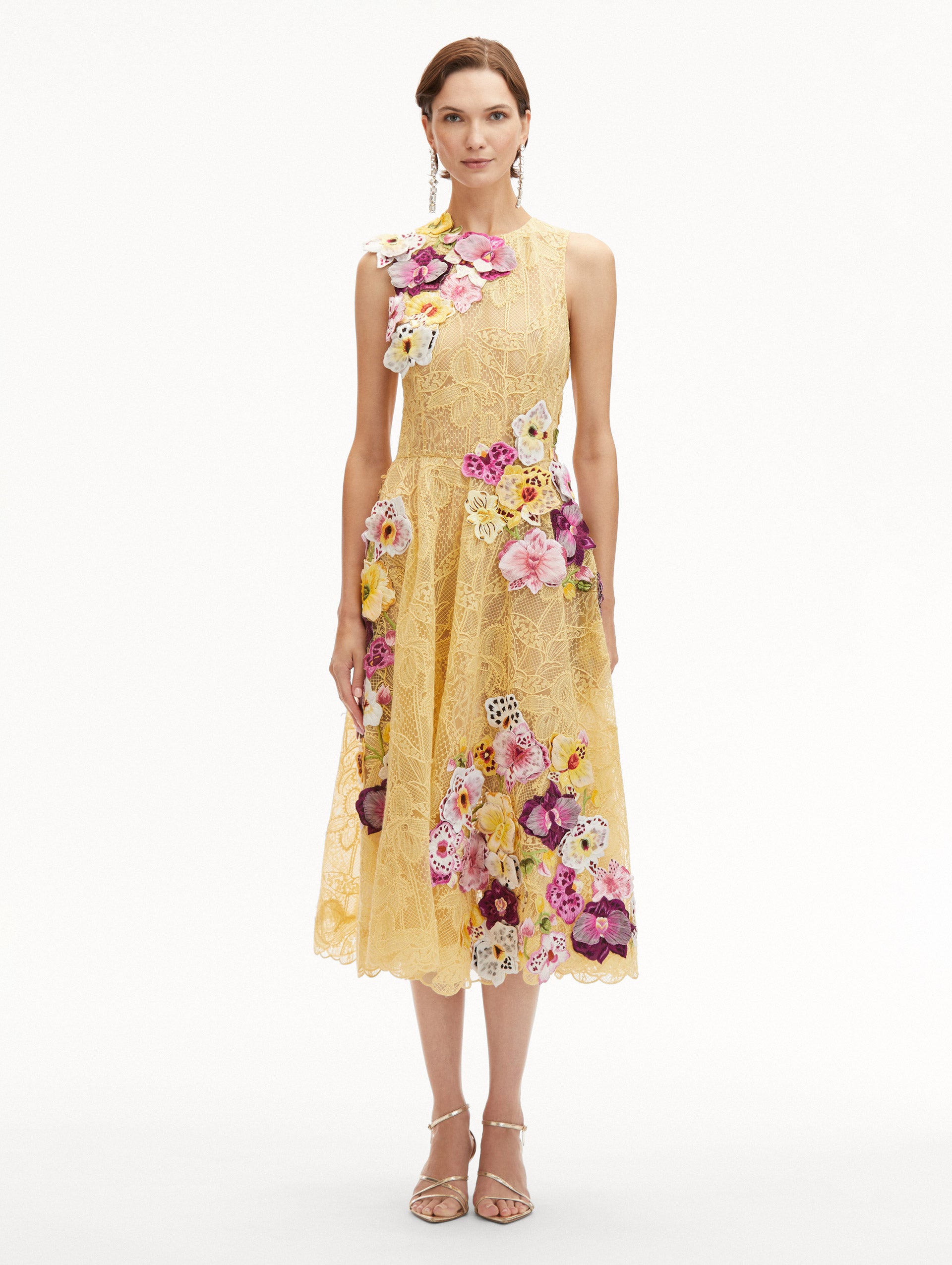 Elegant Orchid Embroidered Picot Lace Dress for Women | Floral Summer Wedding Guest Dress | Perfect for Garden Parties & Formal Events