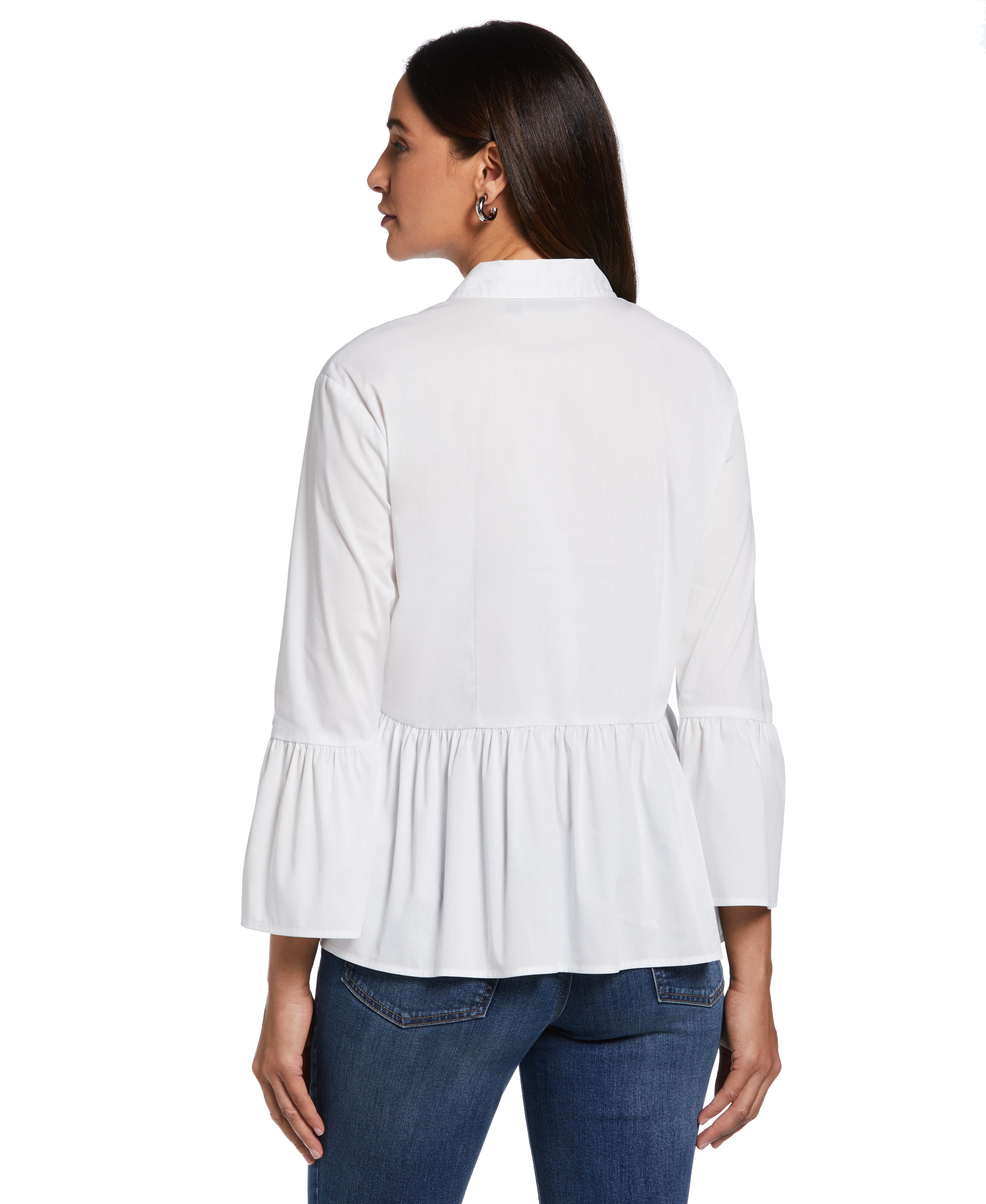 Elegant Poplin Peplum Blouse for Women - Stylish Ruffled Tunic Top with Flowy Hem - Perfect for Office, Party & Casual Wear