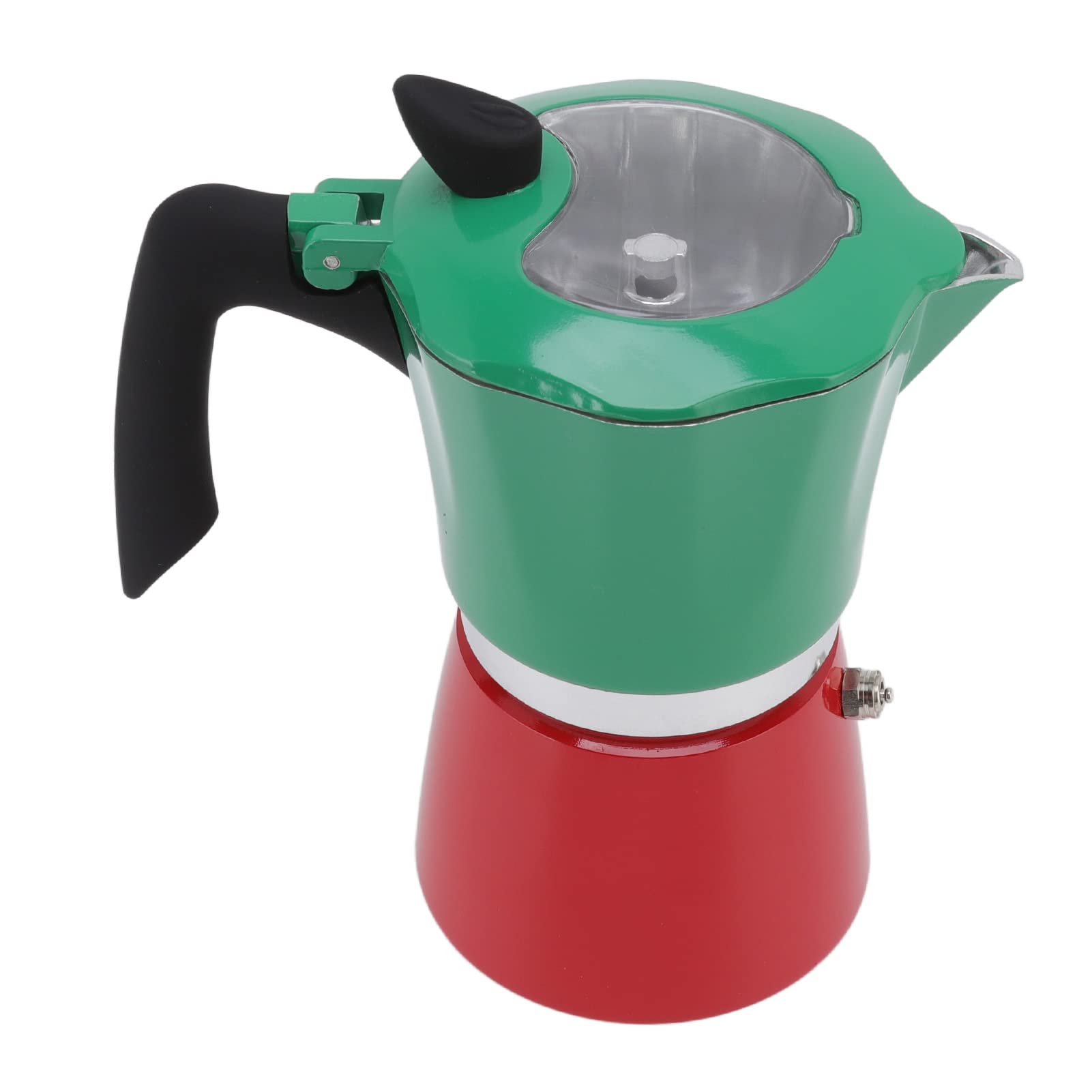 Classic Aluminum Stovetop Moka Pot - Double Color Block Design with Transparent Lid (300ML, No. 6 Pot, Green/Red) - Perfect for Home Brewing, Camping & Travel Coffee Maker