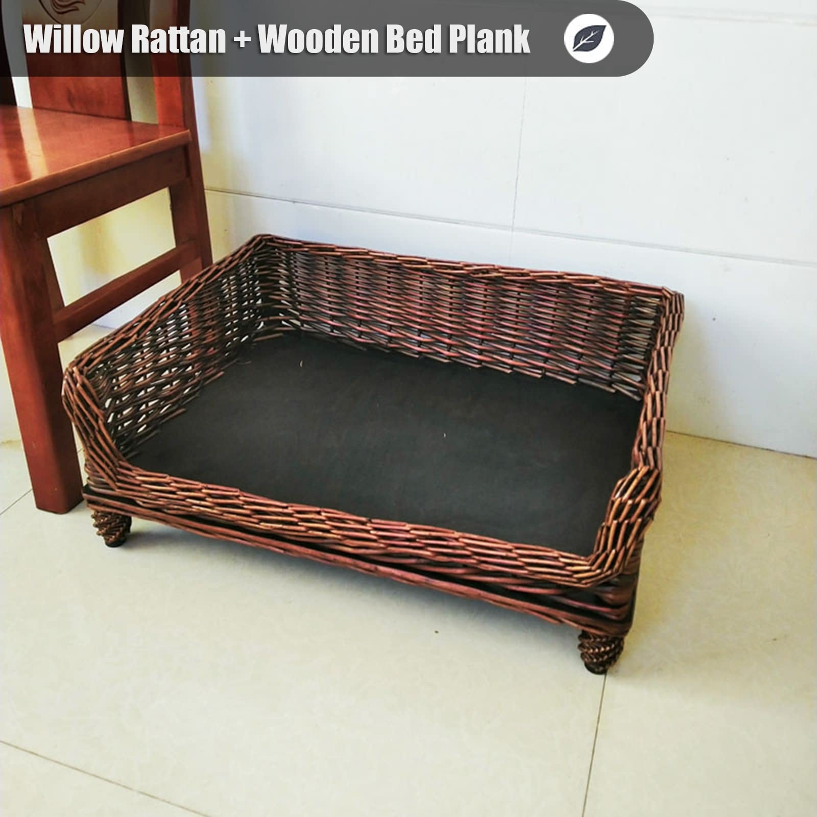 Premium Brown Elevated Dog Bed with Bamboo Mat - Wicker/Rattan Pet Cot for Large/Medium/Small Dogs, Cats & Rabbits - Breathable Sofa Style (120x70cm) - Perfect for Indoor/Outdoor Use in Living Room, Patio or Garden