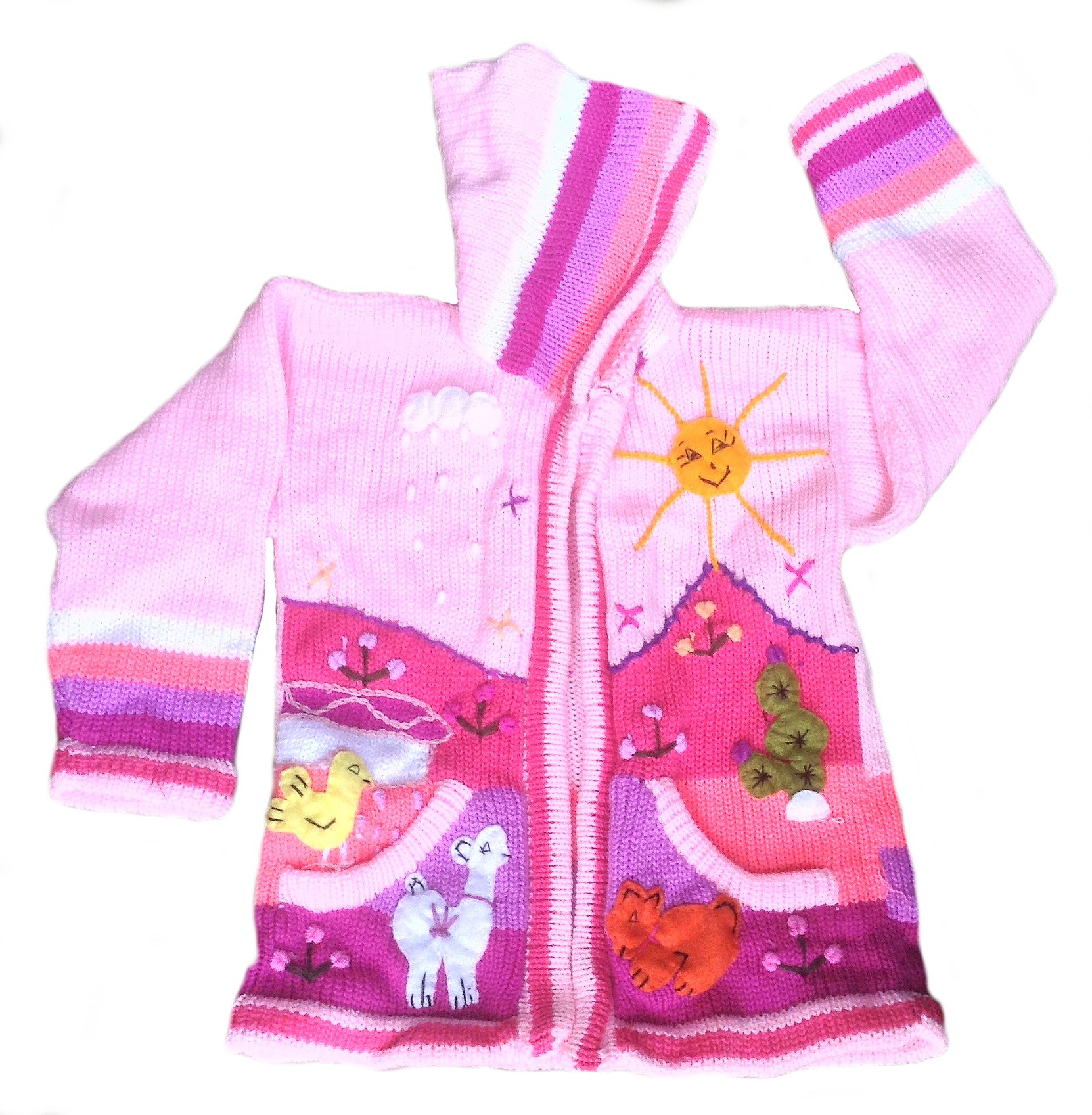 Pink Hand-Embroidered Toddler Hooded Cardigan for Girls Age 4 | Peruvian Artisan Craft | Perfect for Playdates, Preschool & Family Outings