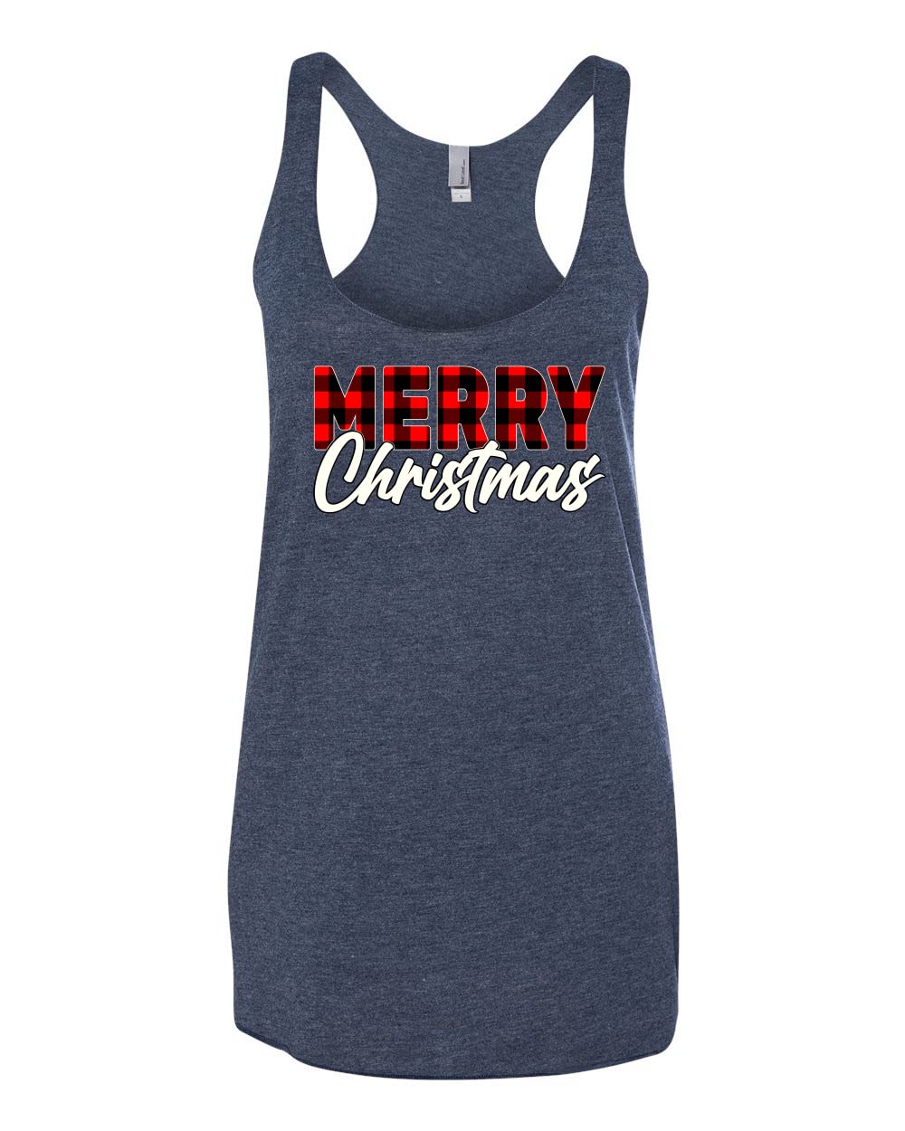 Buffalo Plaid Christmas Tri-Blend Racerback Tank Top for Women - Festive Holiday Apparel - Perfect for Christmas Parties, Family Gatherings & Ugly Sweater Contests