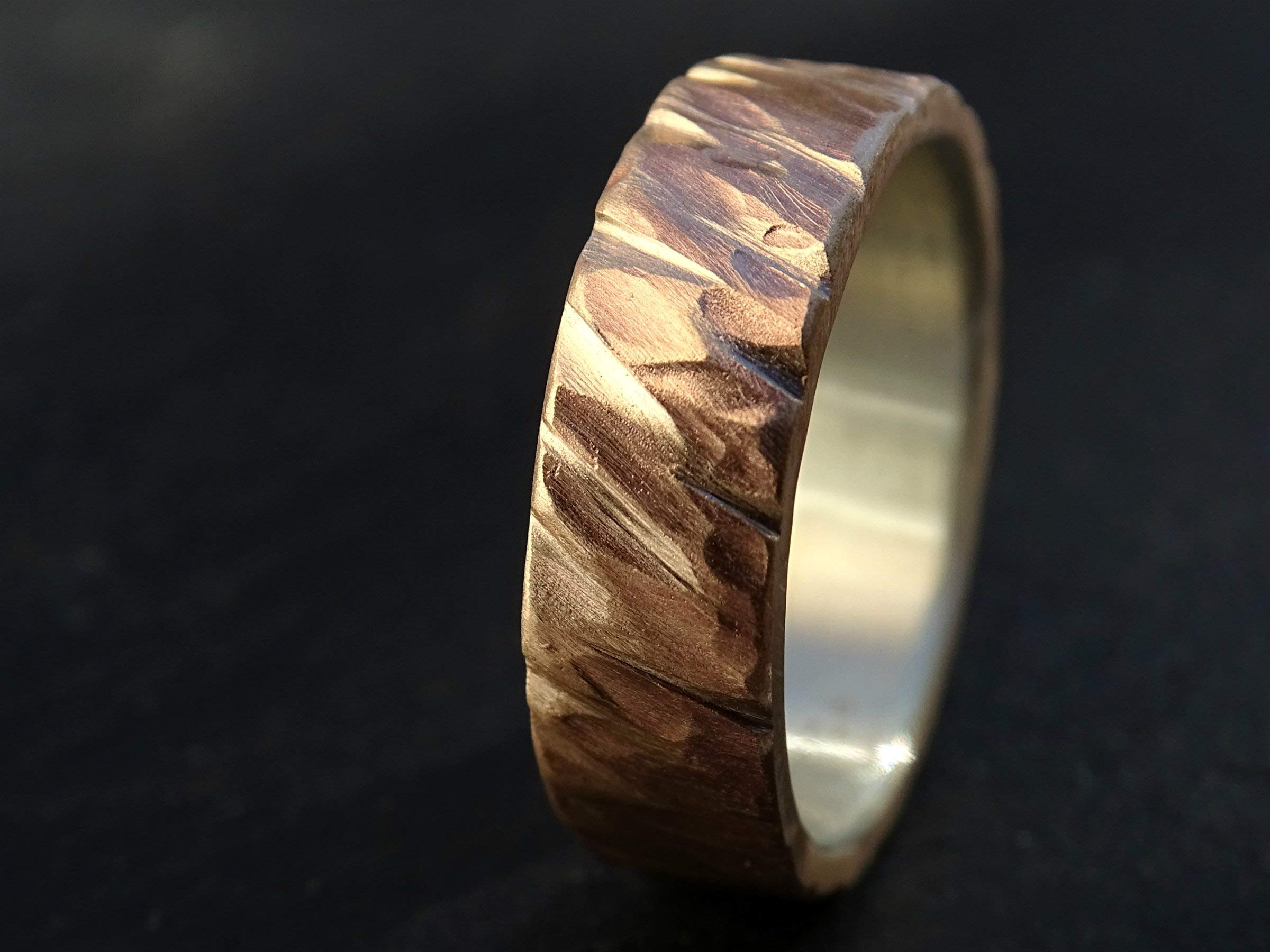 Handmade Bronze Wedding Band for Men - Unique Hammered Bronze & Silver Ring - Rugged & Stylish Men's Jewelry - Perfect Anniversary Gift for Him - Ideal for Weddings, Engagements & Everyday Wear