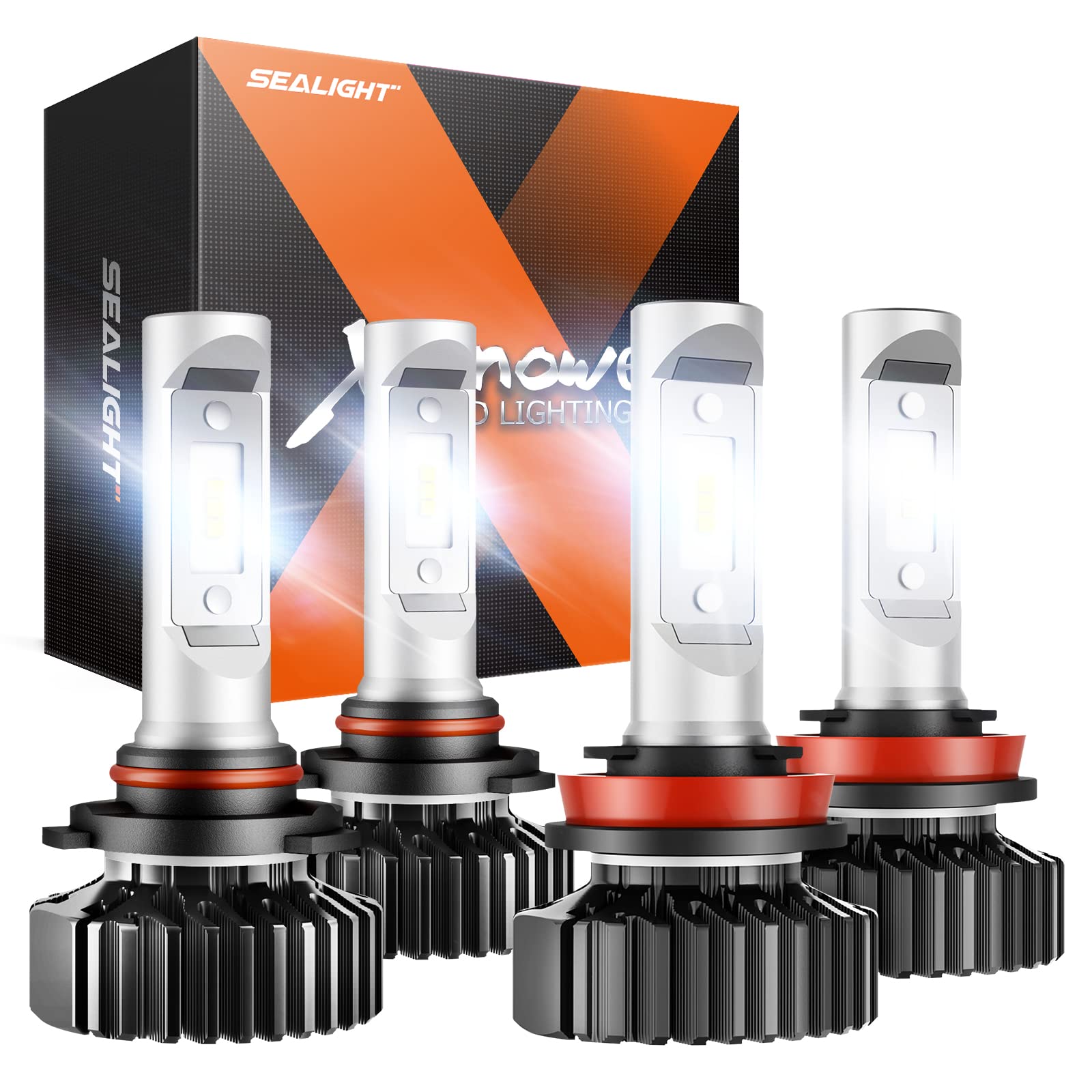 SEALIGHT H11 H9 H8 9005 HB3 LED Fog Light Bulbs Combo - 44,000LM Super Bright, Plug and Play, Non-Polarity - Perfect for Cars, Trucks, SUVs, Motorcycles & Off-Road Vehicles (Pack of 4)