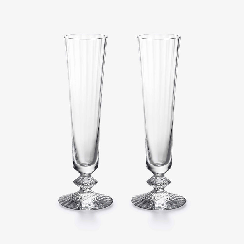 Baccarat Mille Nuits Champagne Flute Set of 2 - Elegant Crystal Glasses for Wedding Toasts & Romantic Celebrations