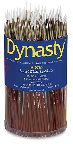 Dynasty White Taklon Paint Brush Set - 144 Round Short Handle Brushes for Acrylic, Watercolor & Oil Painting - Perfect for Artists, Students & DIY Craft Projects