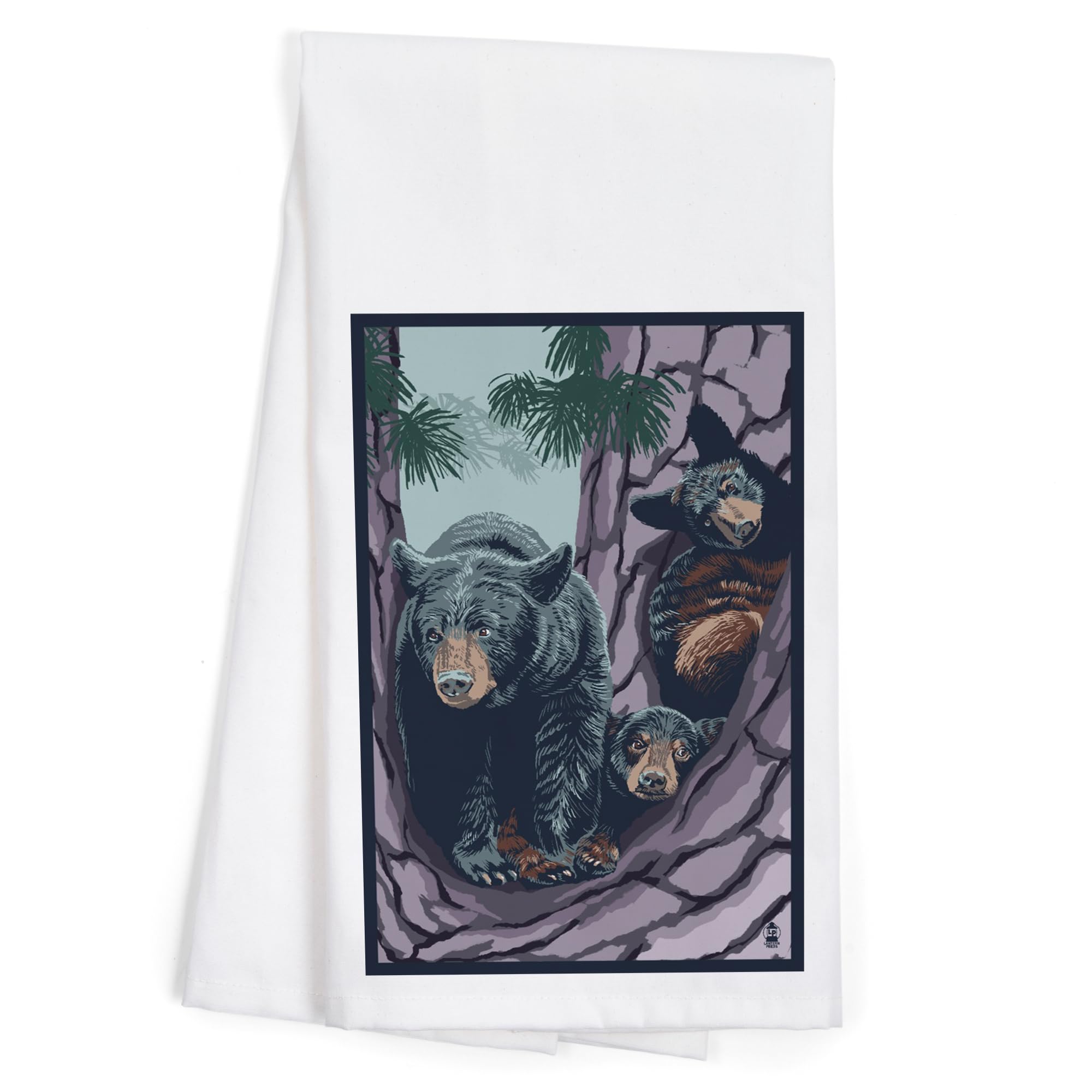 Lantern Press Black Bear and Cubs in Tree - 100% Cotton Tea Towel | Decorative Hand Towel for Kitchen & Home | Perfect for Dish Drying, Gift Giving & Rustic Cabin Decor