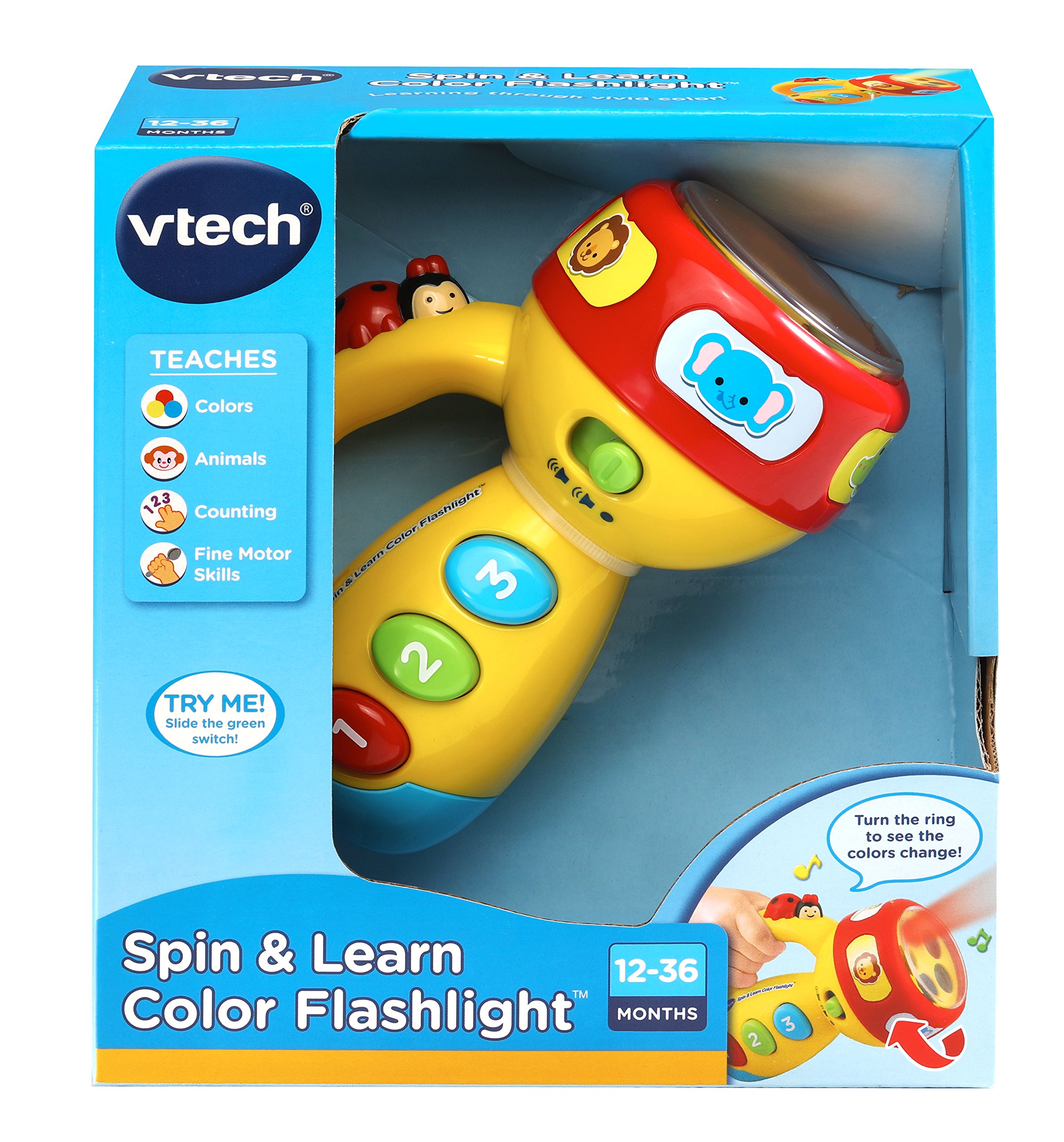 VTech Spin and Learn Color Flashlight - Interactive Educational Toy for Toddlers with Lights, Sounds & Colors - Perfect for Bedtime, Learning & Playtime Activities (Yellow)