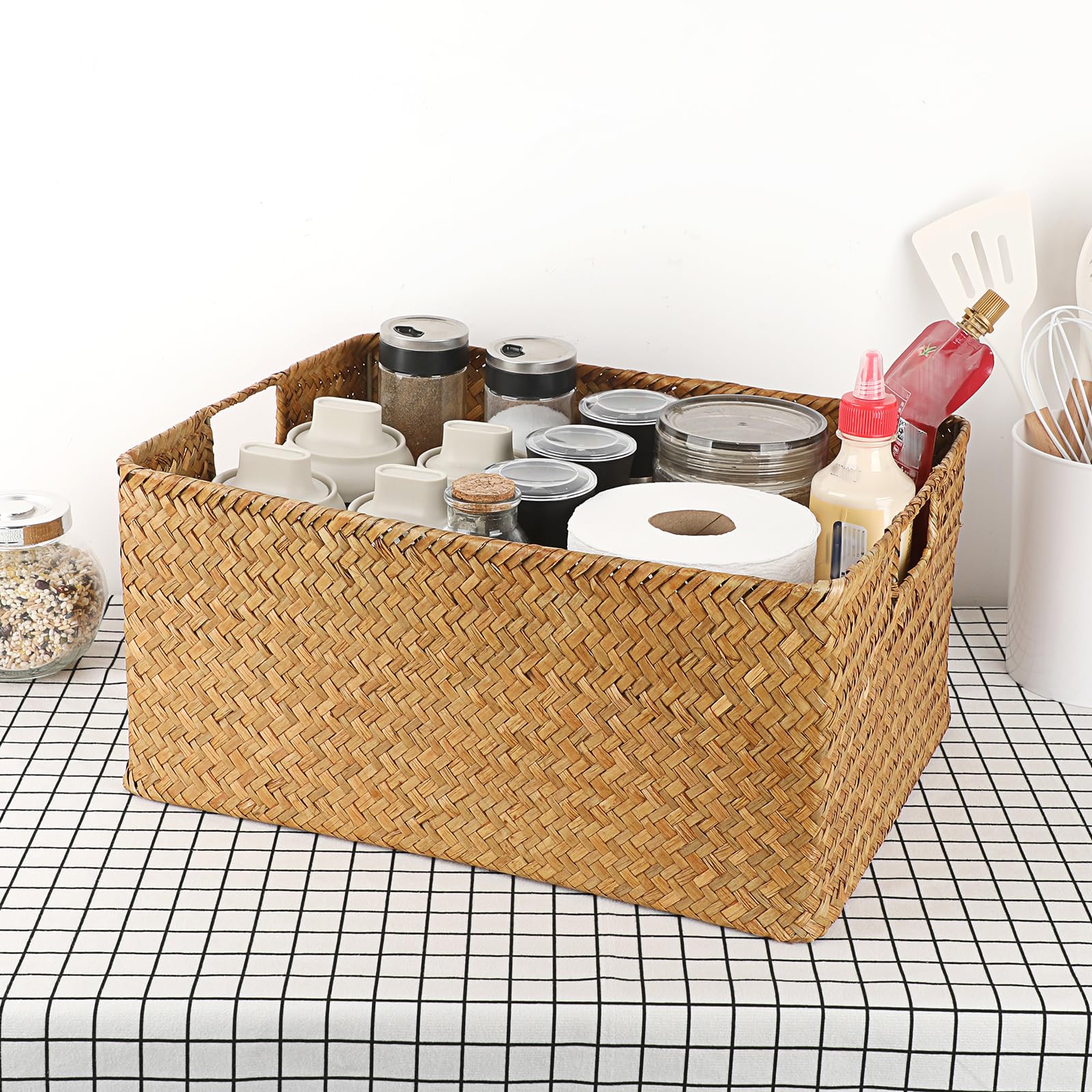 Seagrass Storage Basket - X-Large Handwoven Wicker Bin with Handles for Bedroom, Pantry & Closet Organization