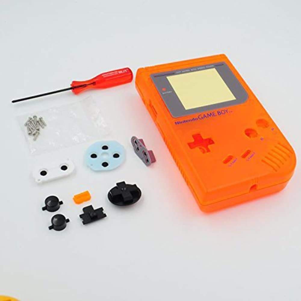 Gameboy Classic DMG-01 Full Housing Shell Replacement Kit with Screwdriver - Clear Orange Case Cover | Repair Parts for Gameboy Original | Perfect for Console Restoration & Retro Gaming Enthusiasts