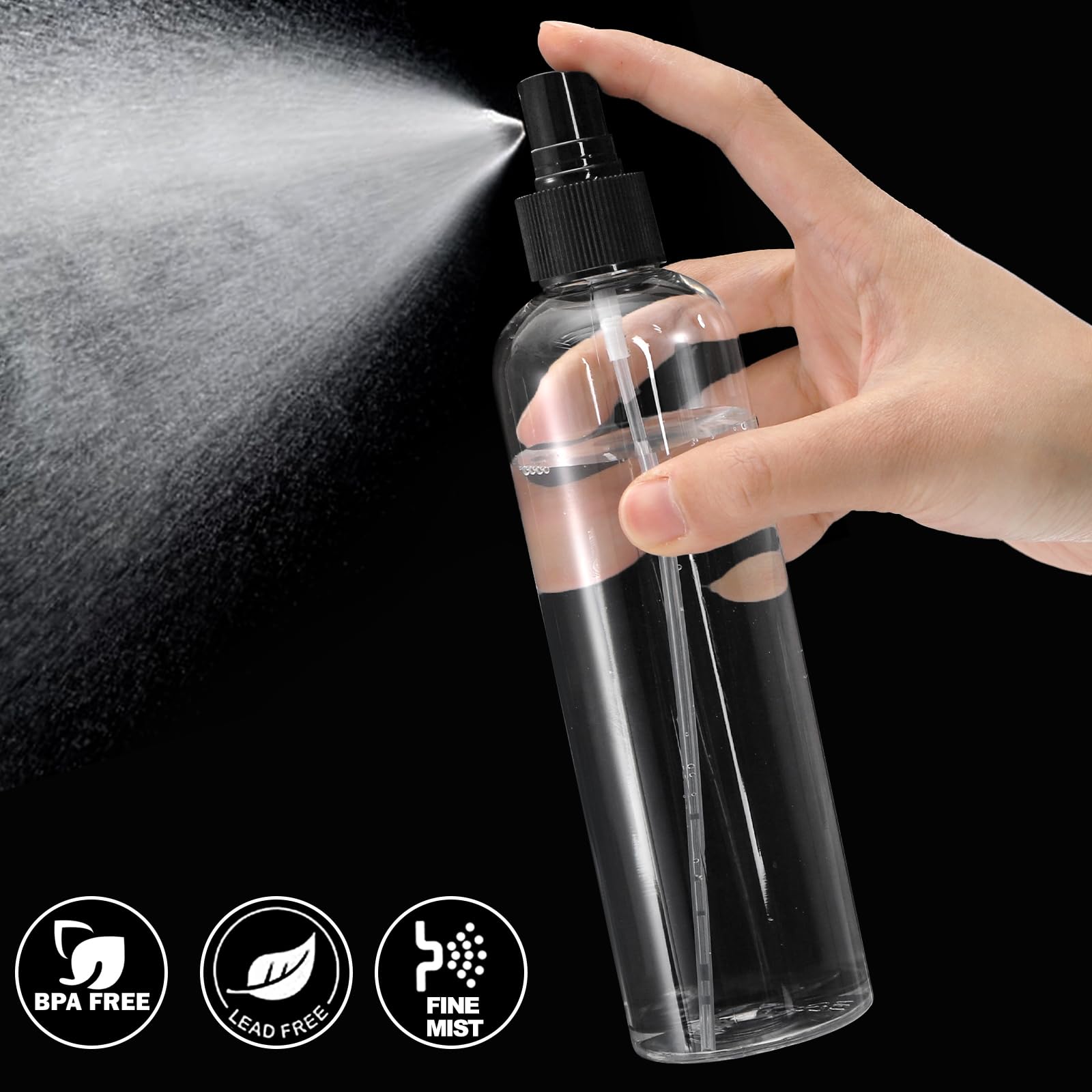 Bekith 16 Pack 8 oz Clear Plastic Spray Bottles - Fine Mist Empty Sprayer with Pump Cap for Essential Oils, Perfumes, Hair Care & Travel - Perfect for DIY Beauty, Home Cleaning & Gardening Solutions