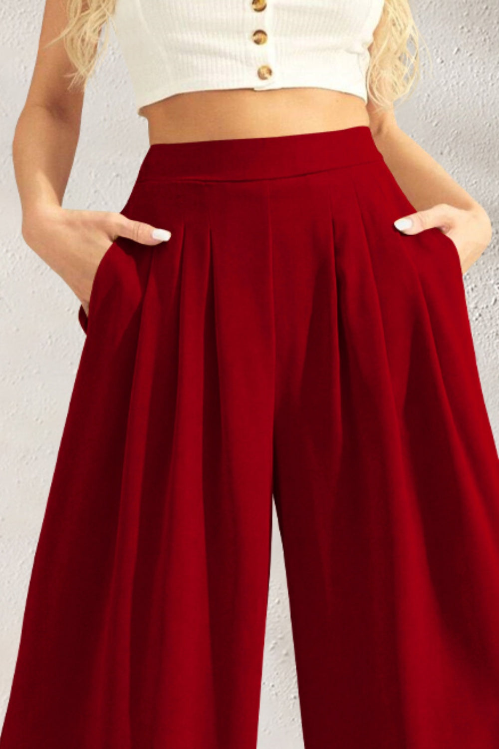 Stylish High Waist Pocketed Wide Leg Pants for Women - Comfortable & Flowy Lounge Pants for Casual Wear, Work or Travel